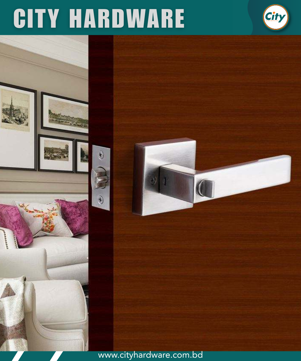 লিভার লক এক সাইড চাবি ও এক সাইড নব সহ রুম ডোর লক সিলভার রঙের_img_3