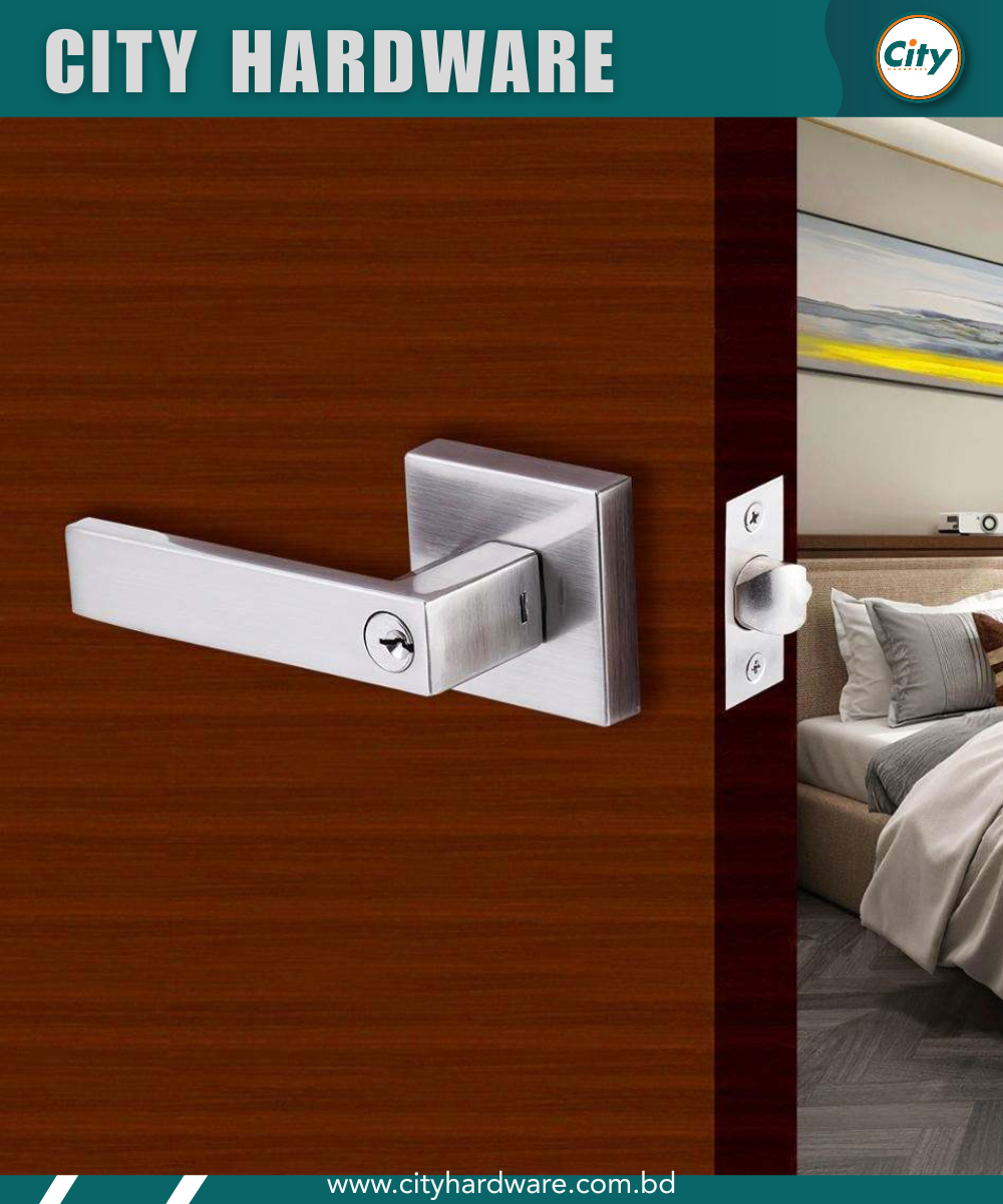 লিভার লক এক সাইড চাবি ও এক সাইড নব সহ রুম ডোর লক সিলভার রঙের_img_4