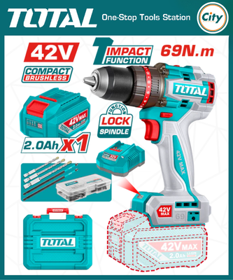 ৪২ ভোল্ট কম্প্যাক্ট ব্রাশলেস কর্ডলেস ইমপ্যাক্ট ড্রিল মেশিন TOTAL TOOLS TIDLI426981_img_0