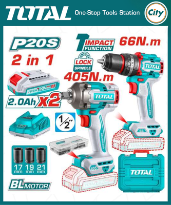 ২০ ভোল্ট ব্রাশলেস কর্ডলেস ইমপ্যাক্ট ড্রিল ও রেঞ্চ কোম্বো কীট TOTAL TCKLI20286_img_0