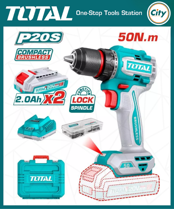২০ ভোল্ট কম্প্যাক্ট ব্রাশলেস কর্ডলেস ড্রিল মেশিন TOTAL TOOLS TDLI205062