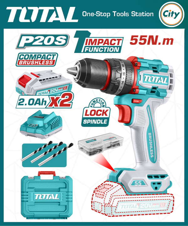 ২০ ভোল্ট কম্প্যাক্ট ব্রাশলেস কর্ডলেস ইমপ্যাক্ট ড্রিল মেশিন TOTAL TOOLS TIDLI20558
