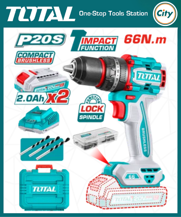 ২০ ভোল্ট কম্প্যাক্ট ব্রাশলেস কর্ডলেস ইমপ্যাক্ট ড্রিল মেশিন TOTAL TOOLS TIDLI20668