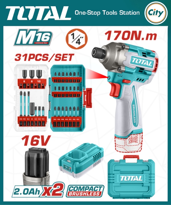 ১৬ ভোল্ট কর্ডলেস ব্রাশলেস ইমপ্যাক্ট ড্রাইভার TOTAL TOOLS TOSLI241083