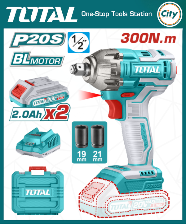 ২০ ভোল্ট লিথিয়াম আয়ন ব্রাশলেশ মটর 300N ইমপ্যাক্ট রেঞ্চ TOTAL TIWLI2038