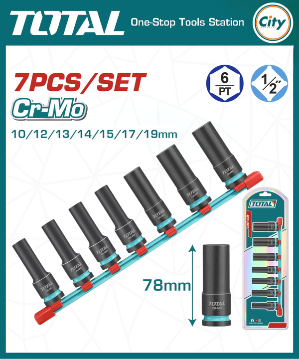 ৭ পিস হাফ ইঞ্চি ডিআর ডিপ ইমপ্যাক্ট সকেট সেট TOTAL TOOLS THKISD12073L