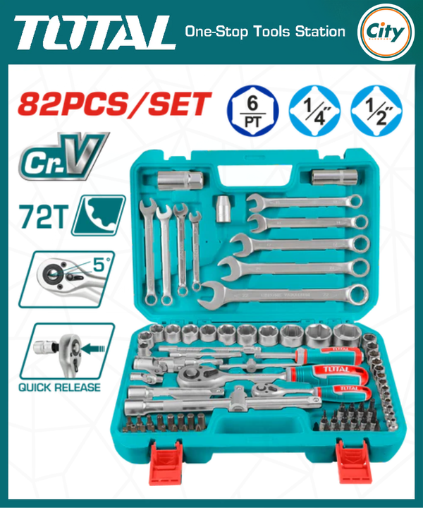 ৮২ পিস ১/৪" এবং ১/২" সকেট সেট TOTAL TOOLS THT421802