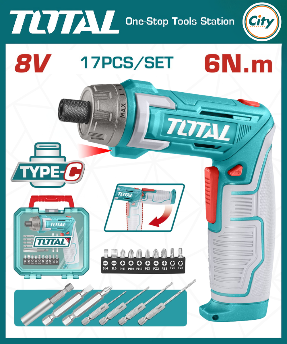 8v 6.35Nm কর্ডলেস স্ক্রু ড্রাইভার TOTAL TSDLI08025