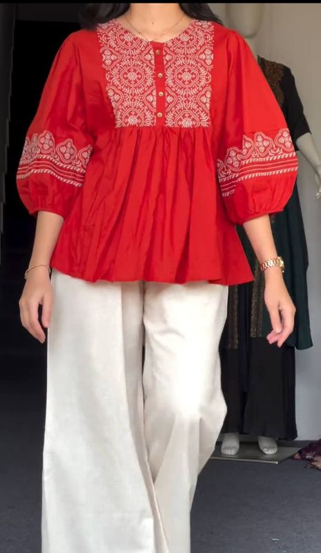 Short kurta With Palazzo Pant (Red)