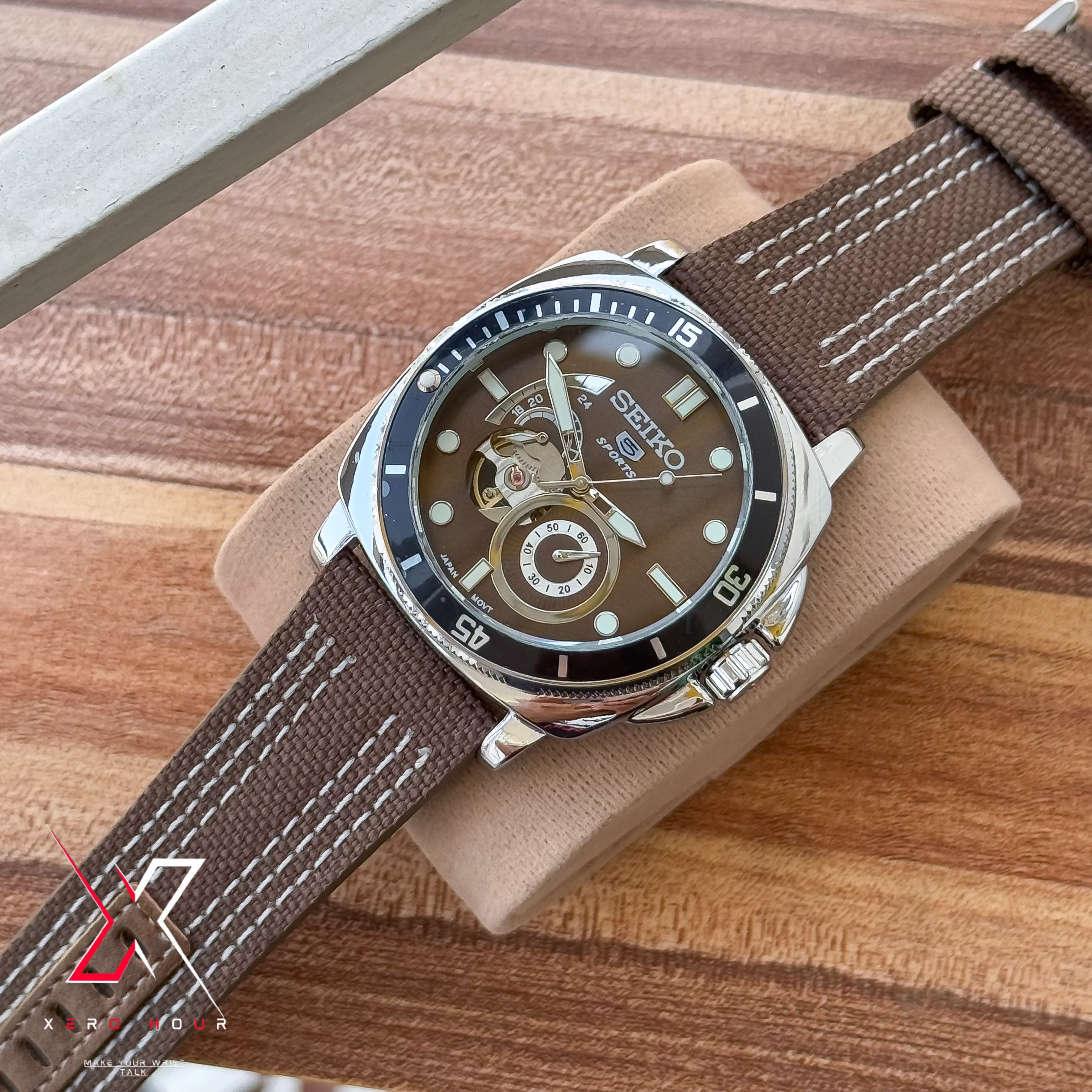 Seiko Tourbillion Automatic | Sport 5 Series | Nylon Strap | Brown Belt_img_5