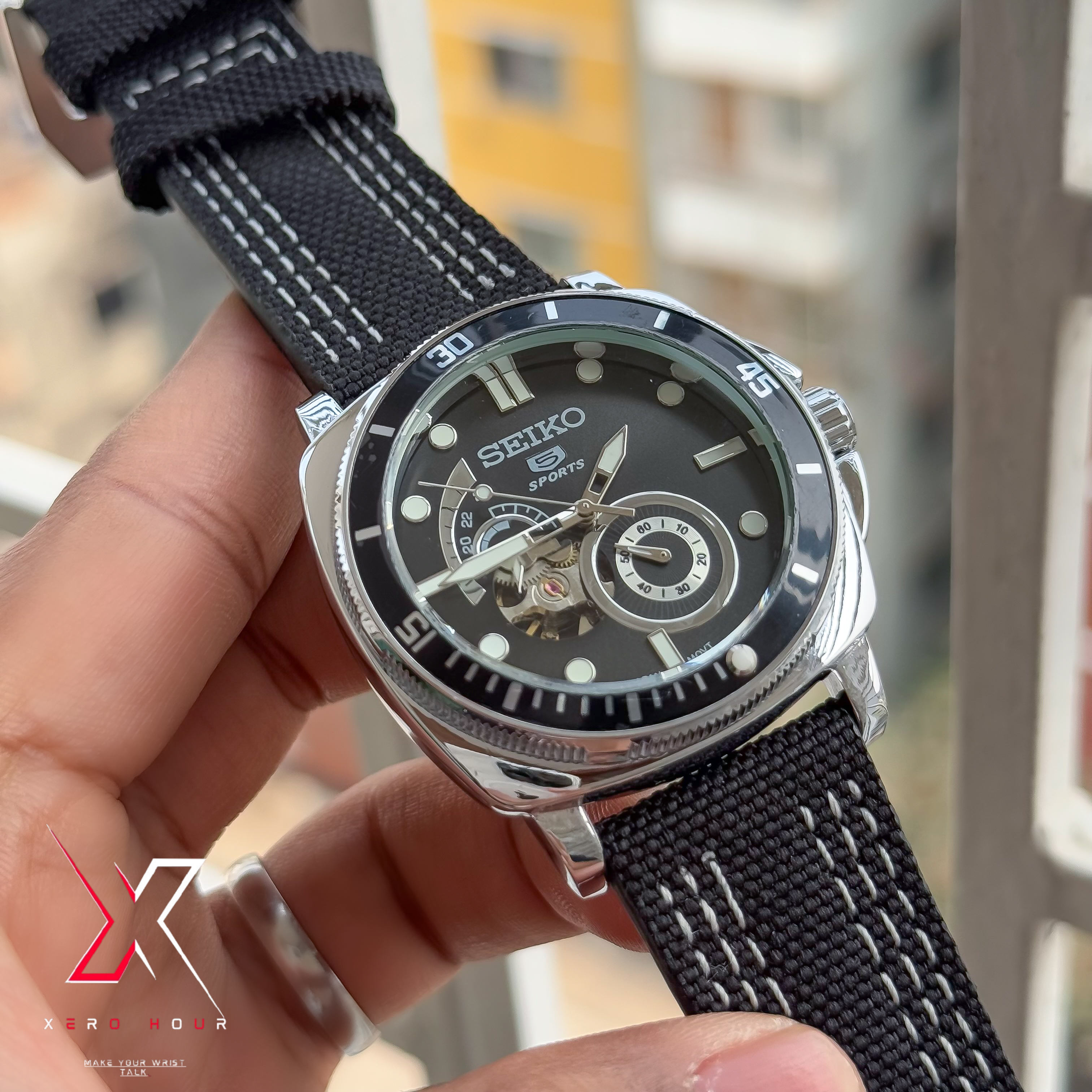 Seiko Tourbillion Automatic | Sport 5 Series | Nylon Strap | Black Dial