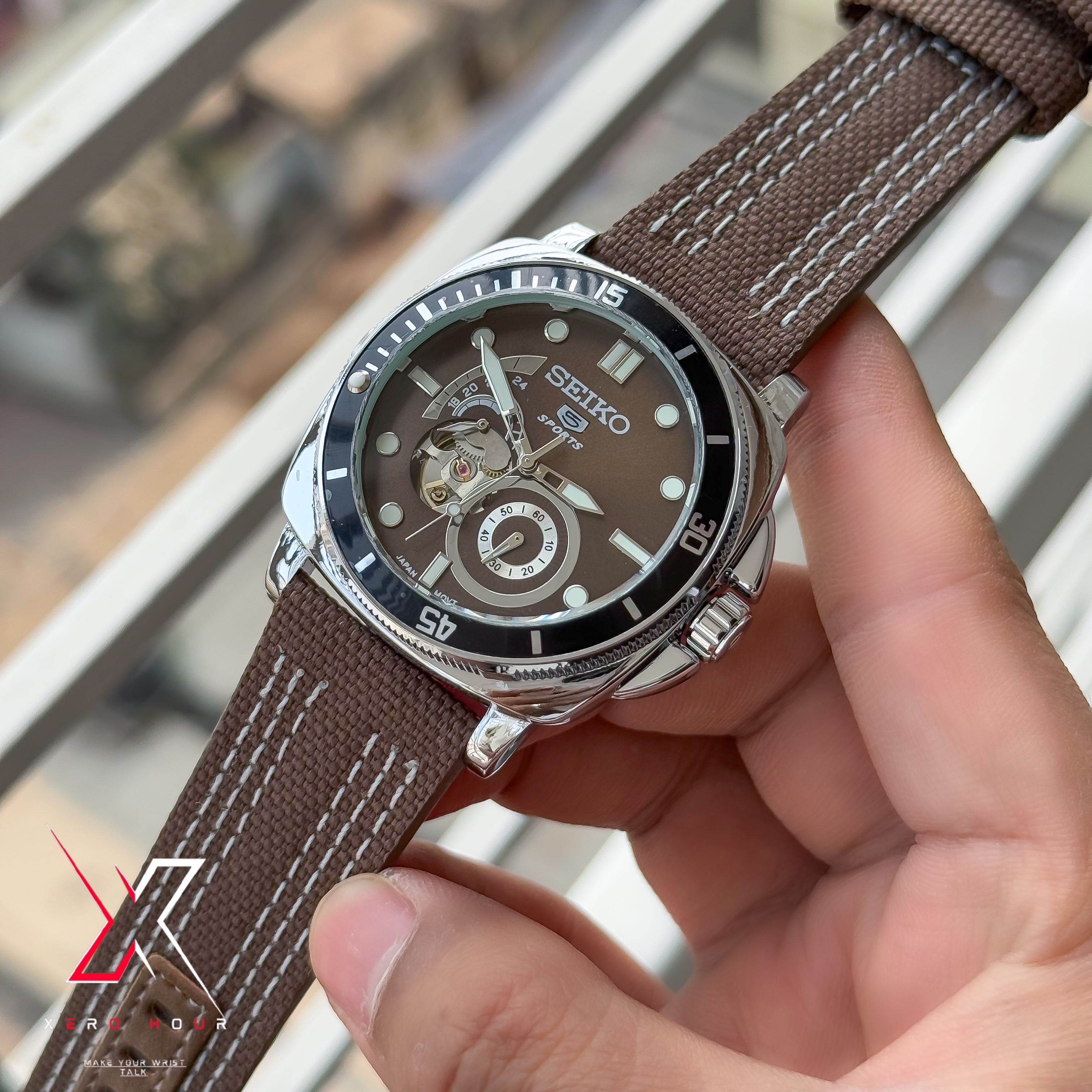 Seiko Tourbillion Automatic | Sport 5 Series | Nylon Strap | Brown Belt_img_6