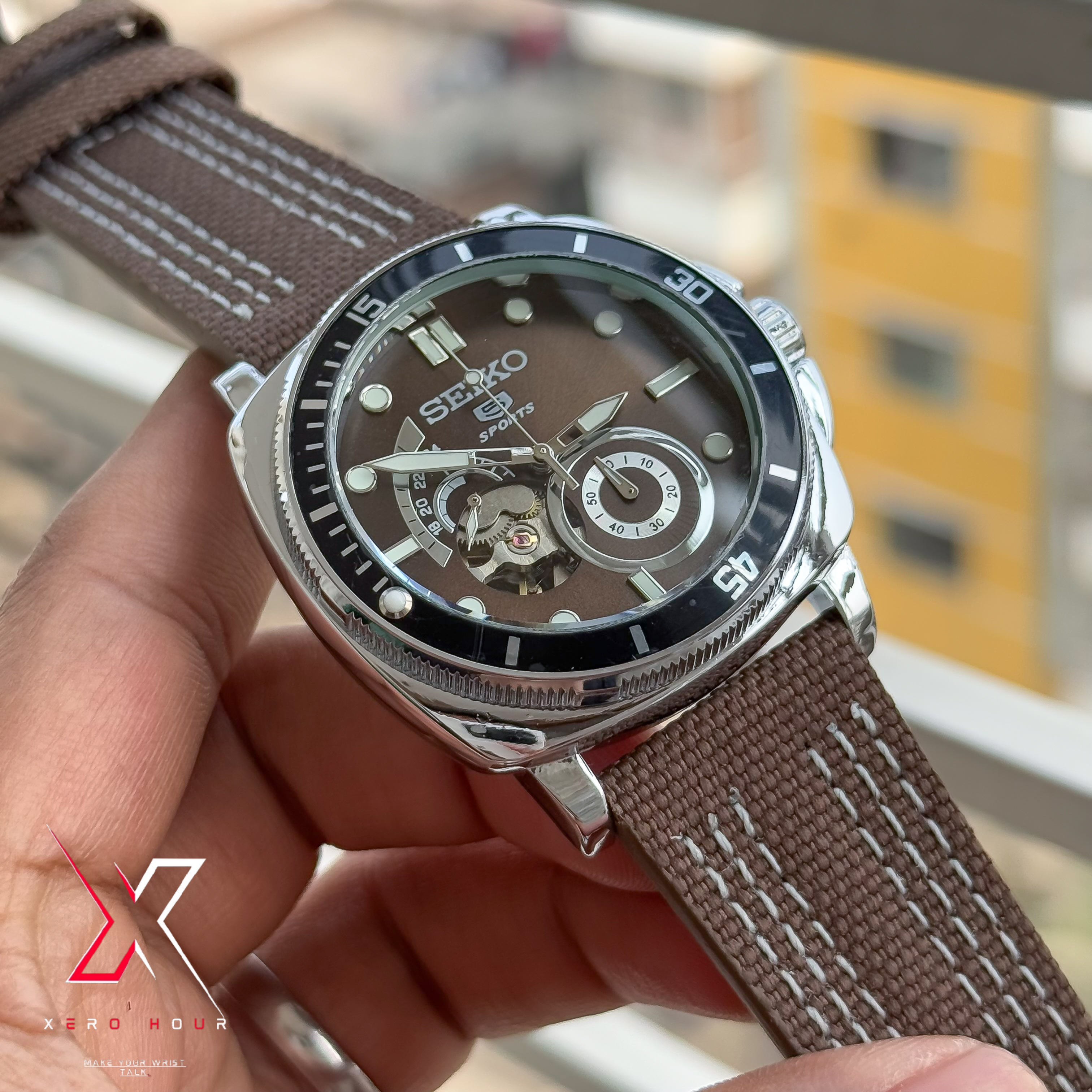 Seiko Tourbillion Automatic | Sport 5 Series | Nylon Strap | Brown Belt