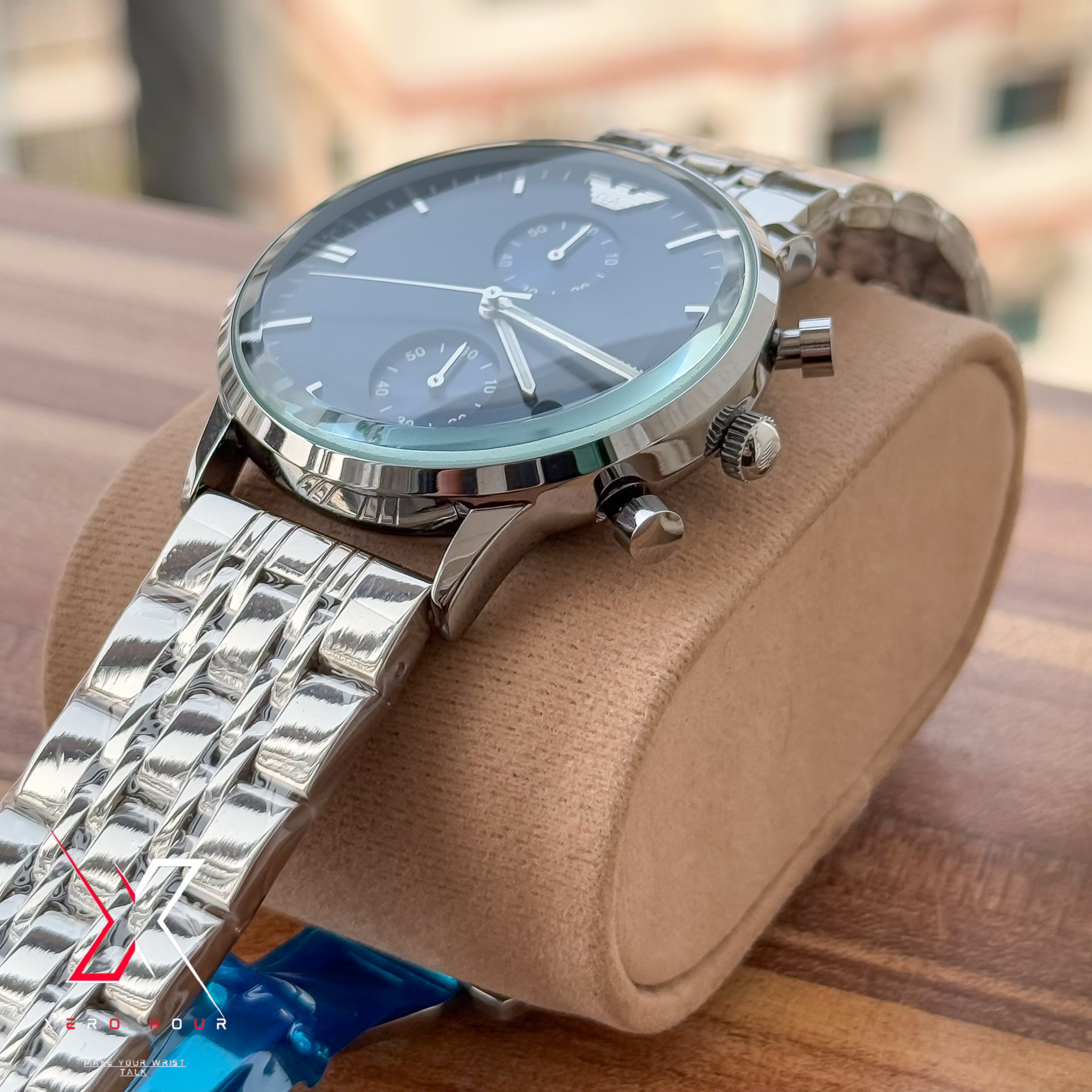 Emporio Armani Plain Chronograph | Date Just | Blue Dial | Round glass_img_4