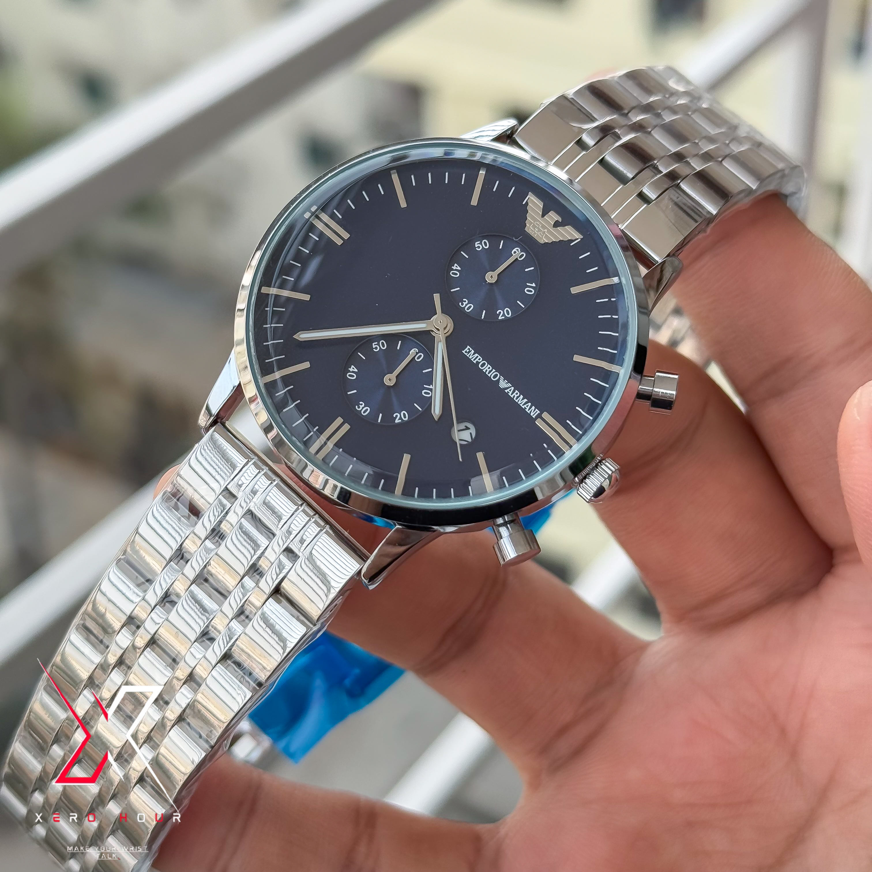 Emporio Armani Plain Chronograph | Date Just | Blue Dial | Round glass_img_7