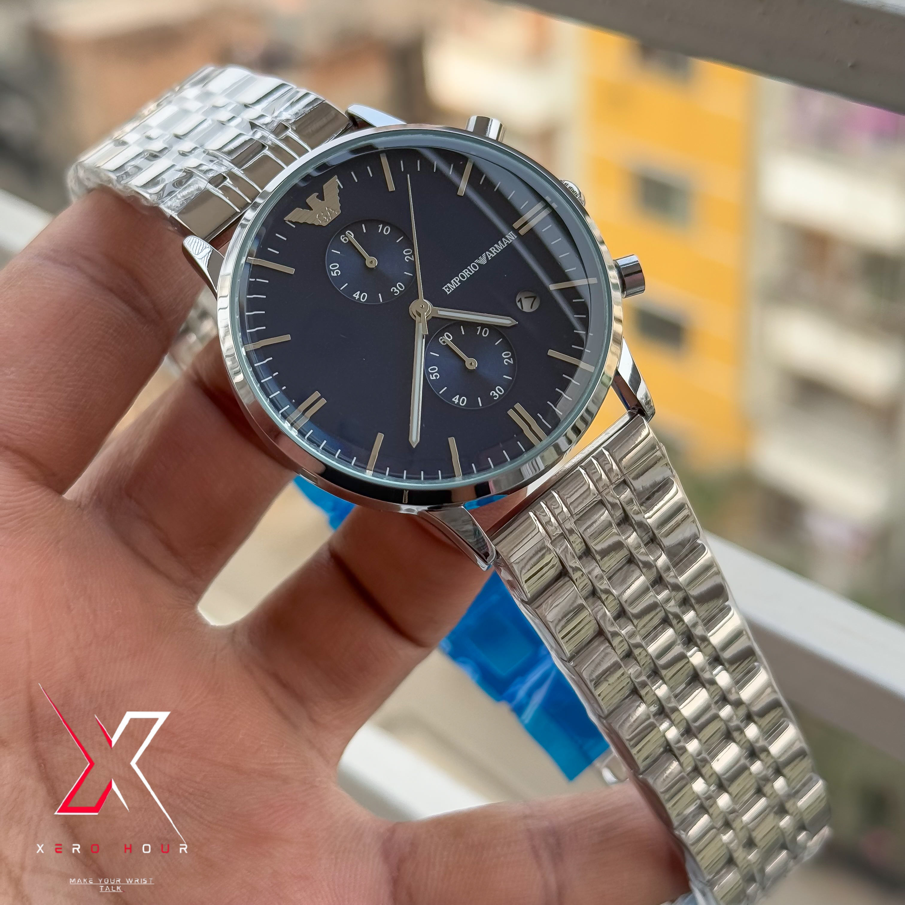 Emporio Armani Plain Chronograph | Date Just | Blue Dial | Round glass_img_8