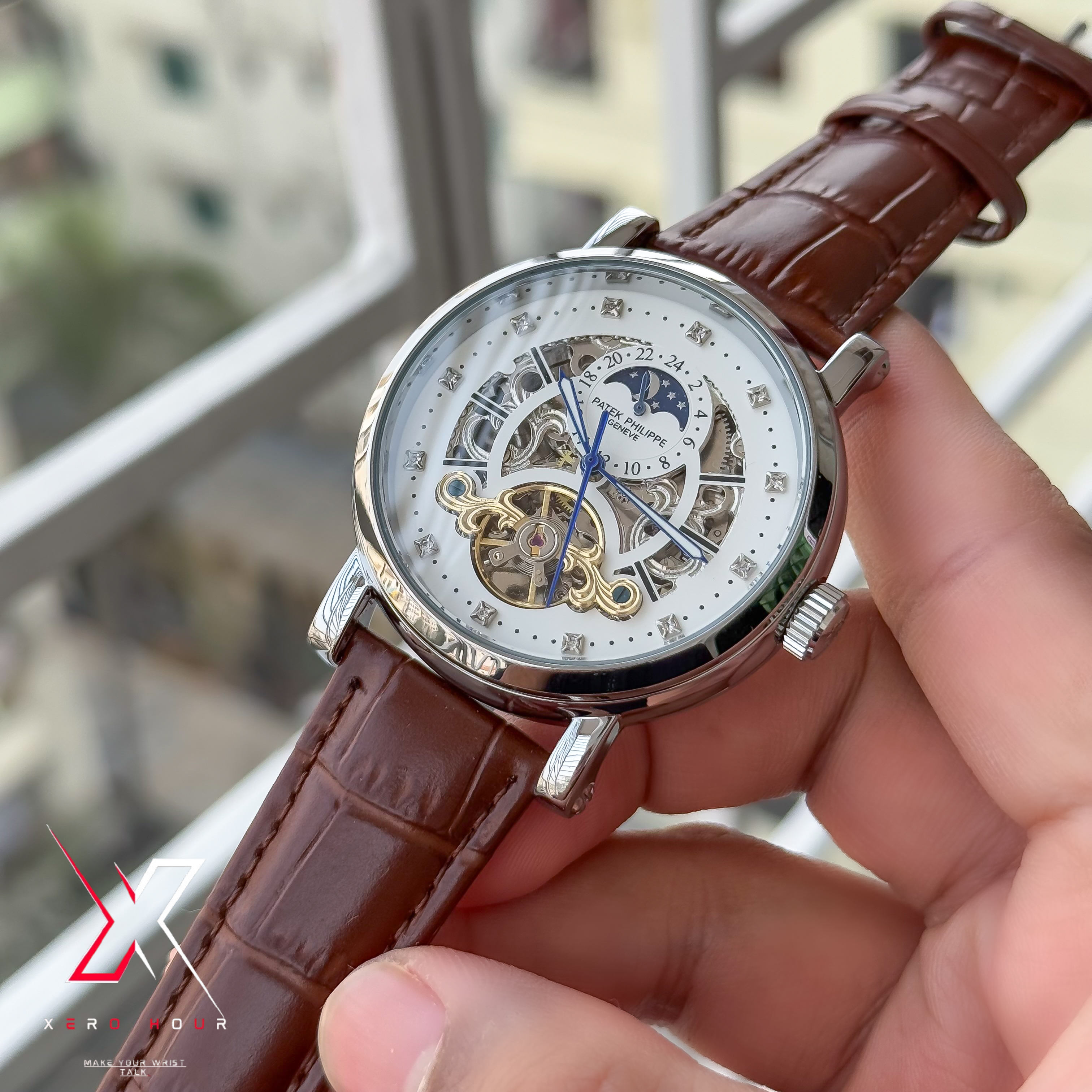Patek Philippe MoonPhase Tourbillion  | Semi AAA  | Automatic | Leather | Brown