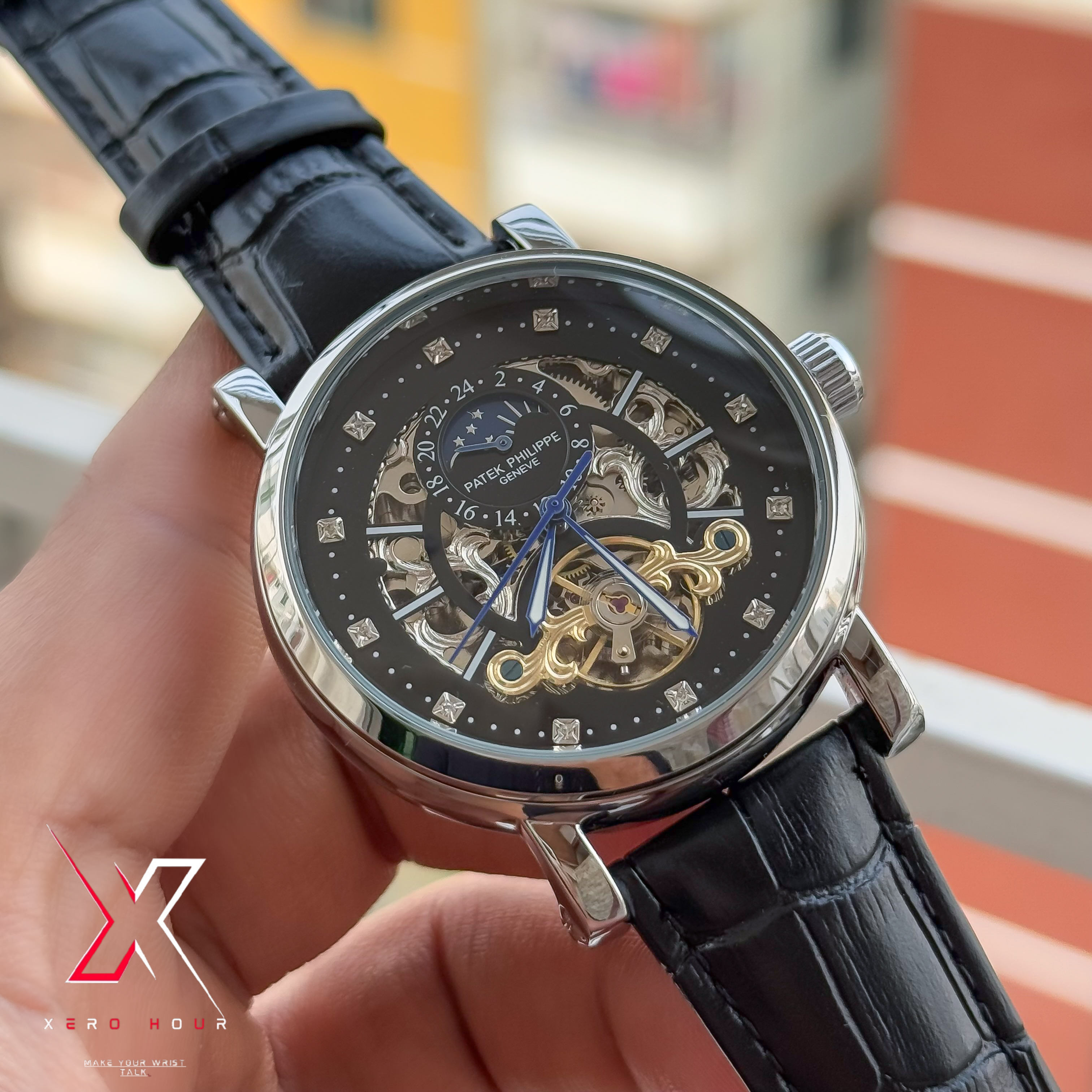 Patek Philippe MoonPhase Tourbillion  | Semi AAA  | Automatic | Leather | Black