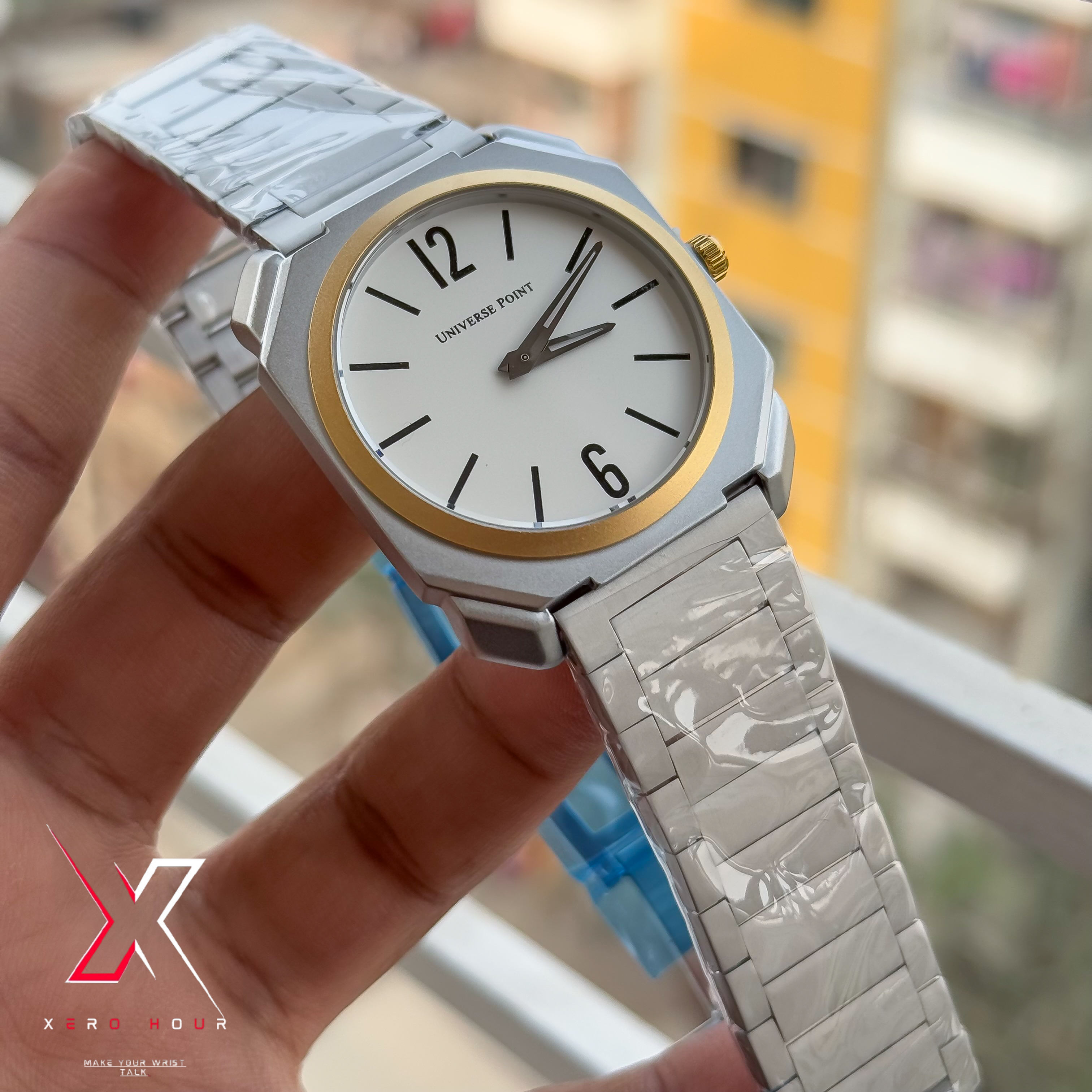 Universe Point | Blvgari style | Super Slim | Dual Tone | White dial |Authentic