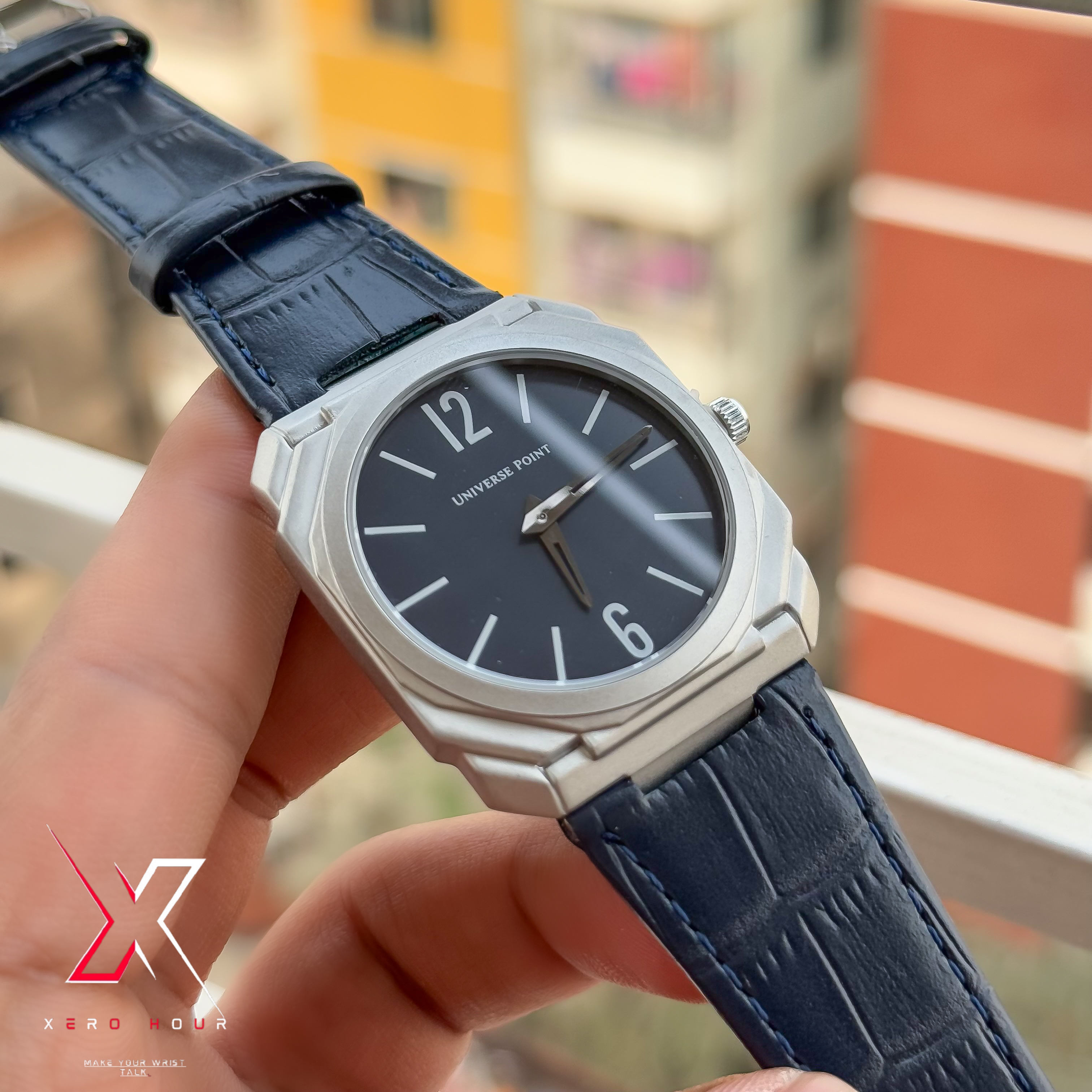 Universe Point | Blvgari style Leather belt | Super Slim | Dual Tone | Blue dial  |Authentic_img_6