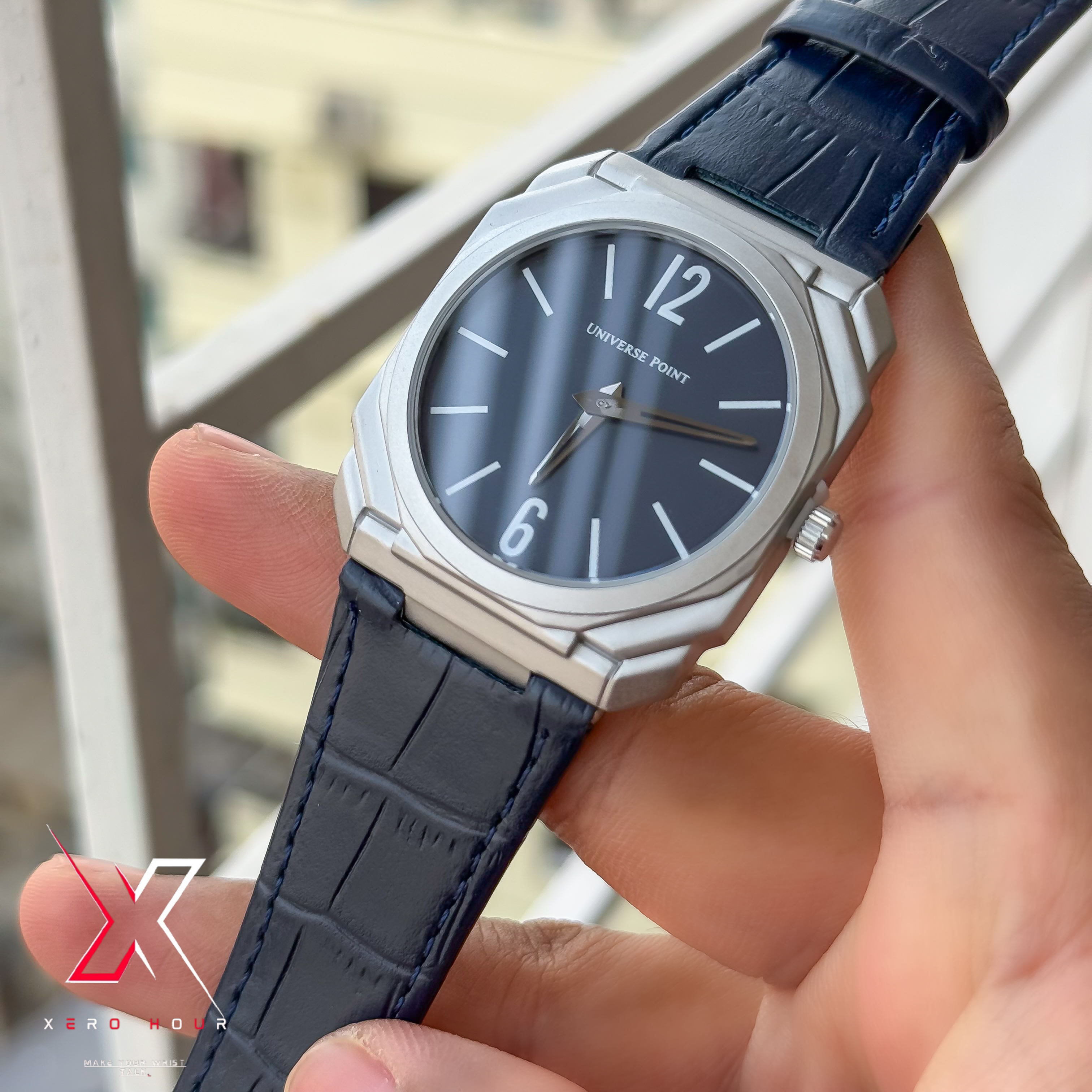 Universe Point | Blvgari style Leather belt | Super Slim | Dual Tone | Blue dial  |Authentic_img_8