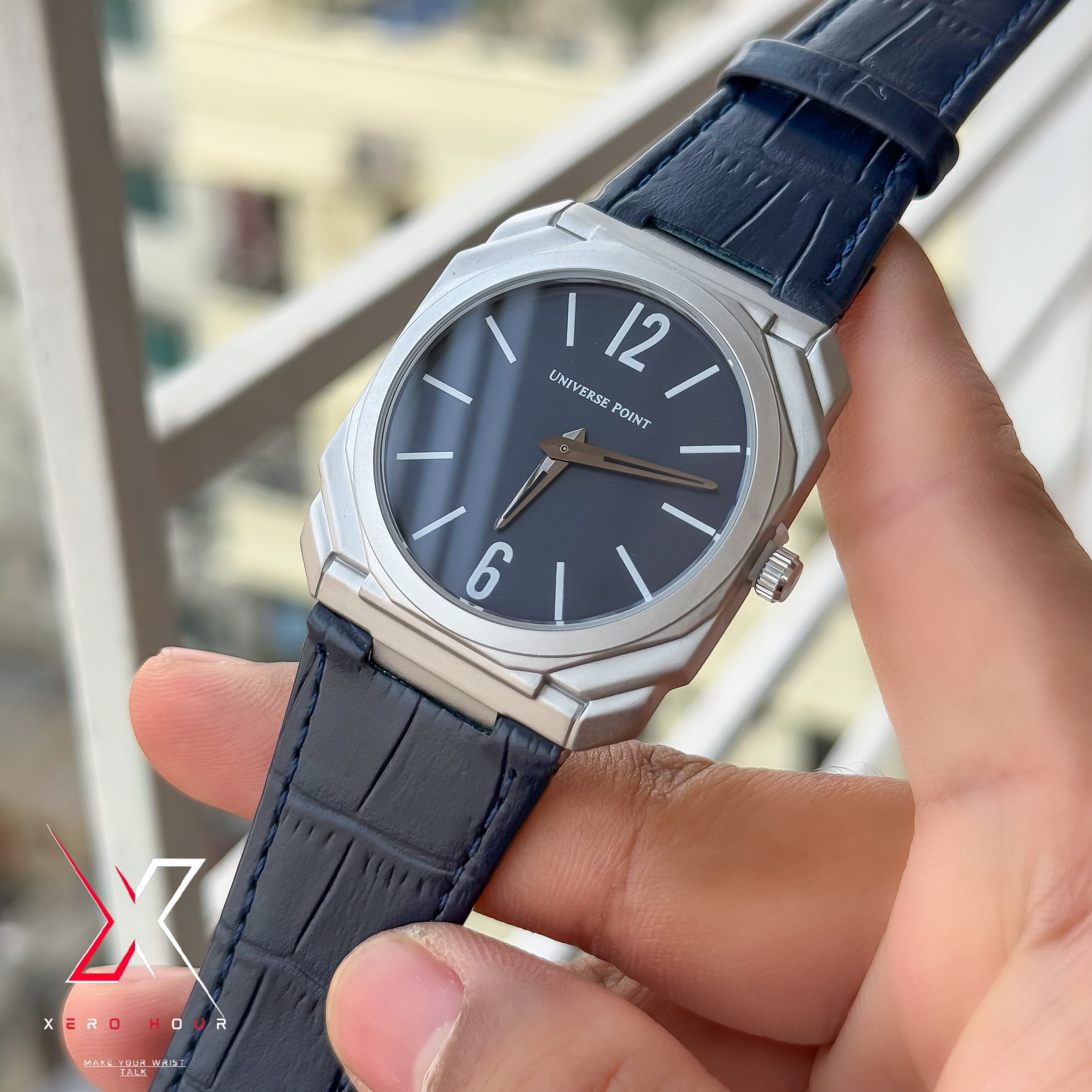 Universe Point | Blvgari style Leather belt | Super Slim | Dual Tone | Blue dial  |Authentic