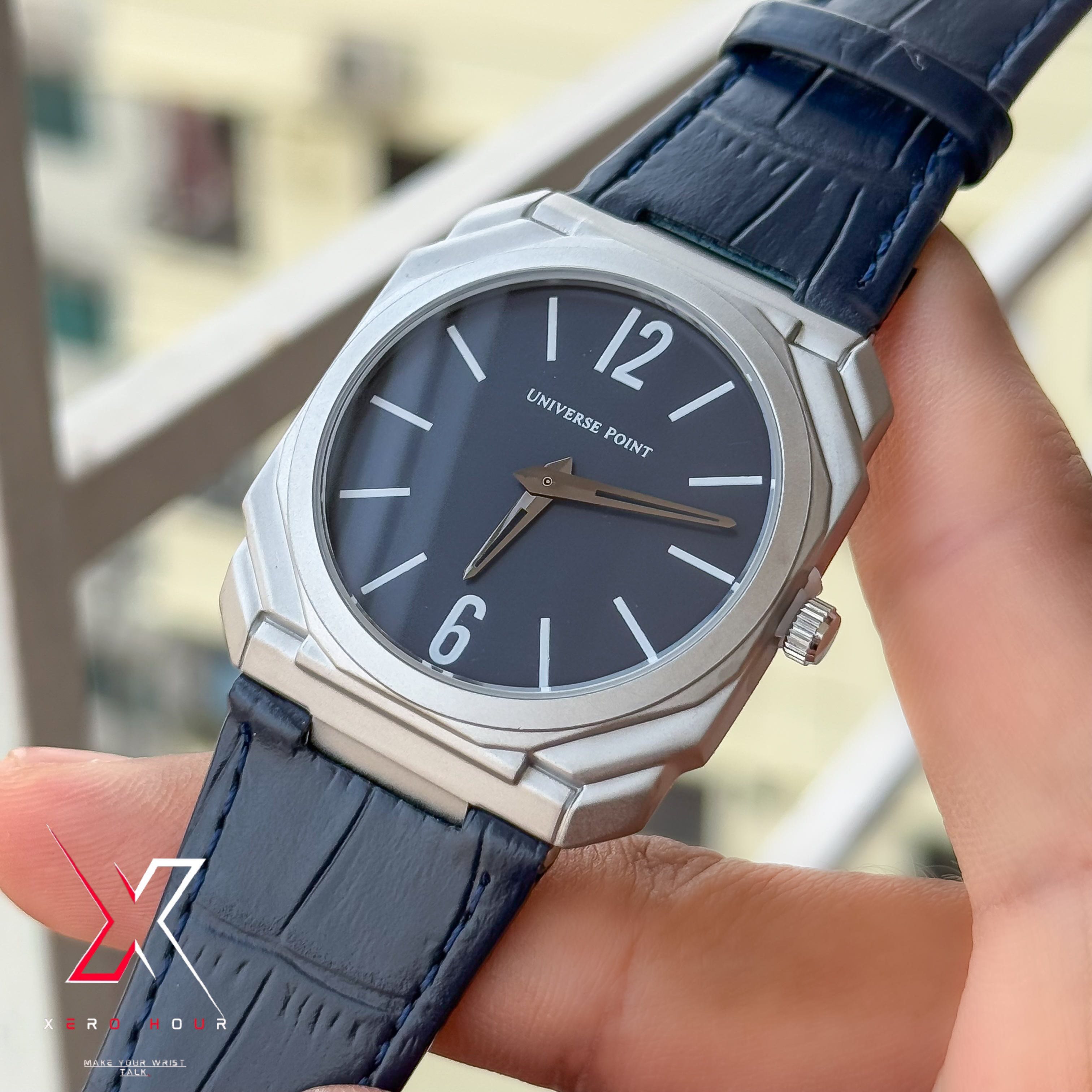 Universe Point | Blvgari style Leather belt | Super Slim | Dual Tone | Blue dial |Authentic