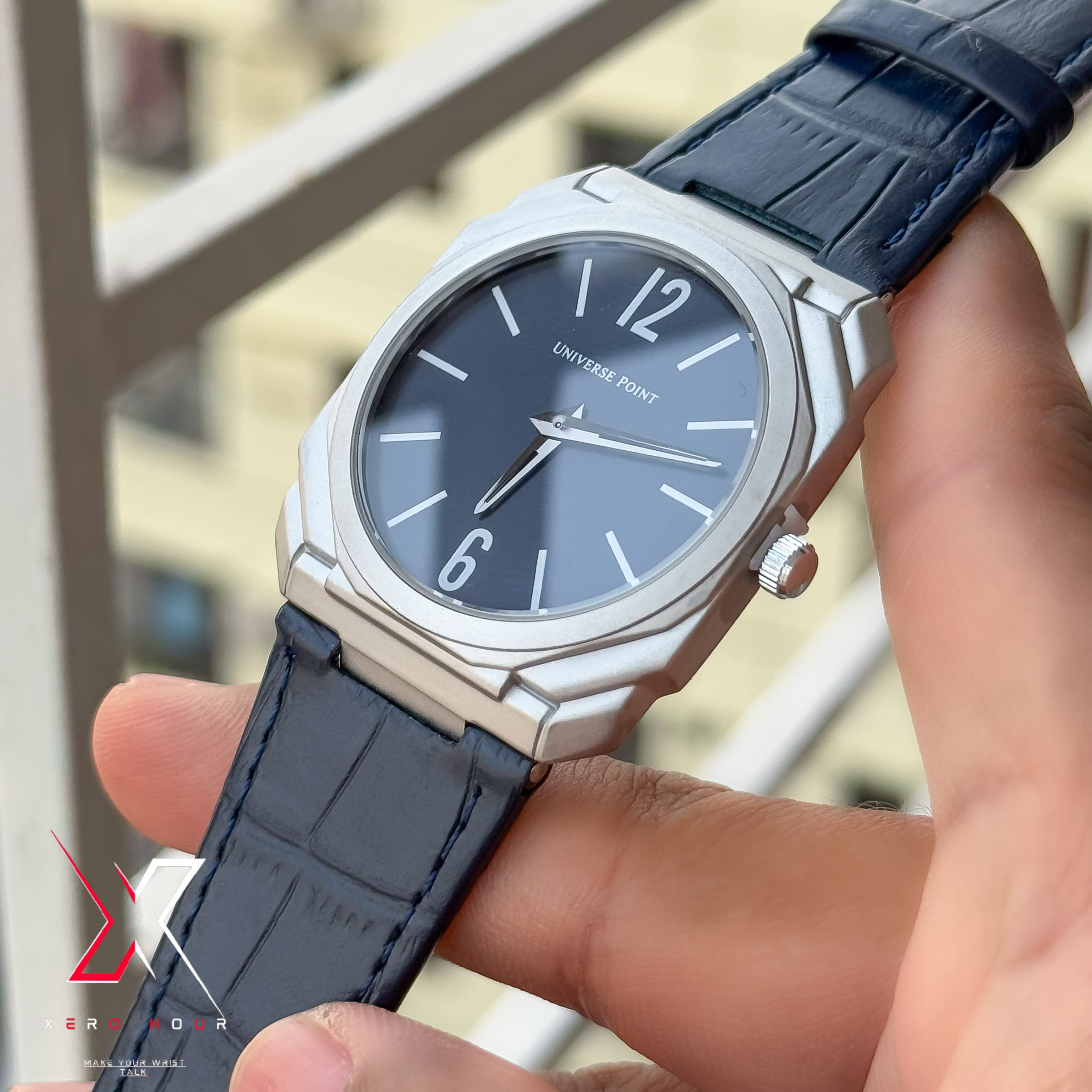 Universe Point | Blvgari style Leather belt | Super Slim | Dual Tone | Blue dial  |Authentic_img_9