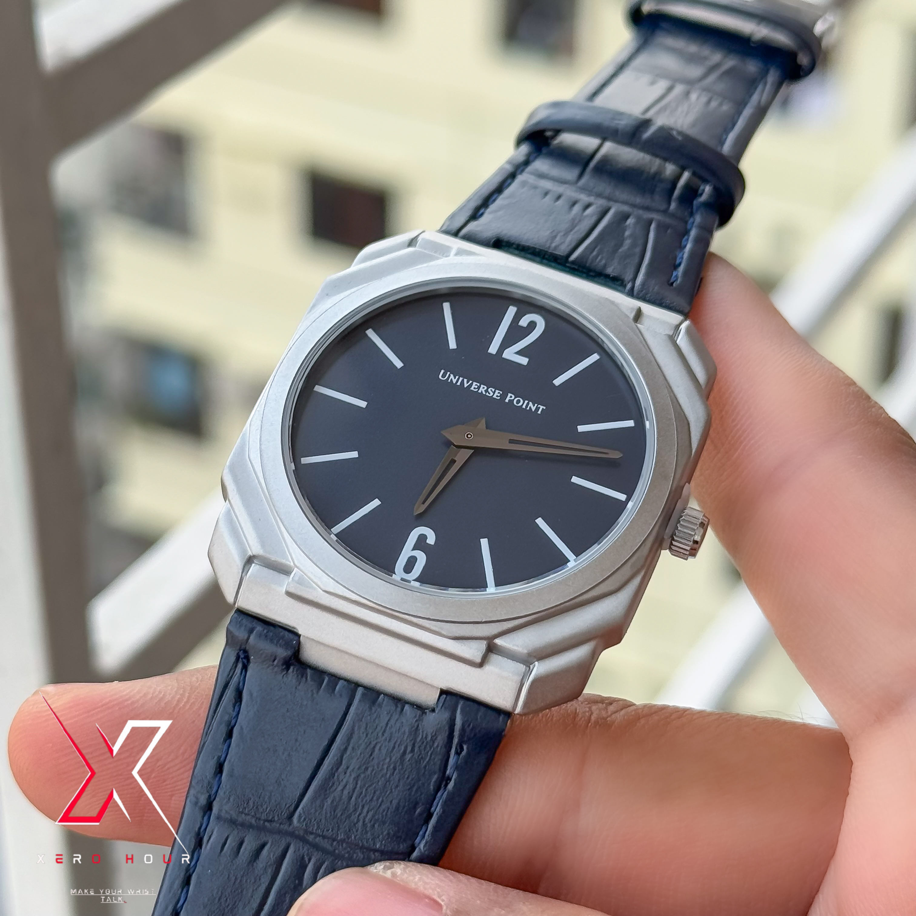 Universe Point | Blvgari style Leather belt | Super Slim | Dual Tone | Blue dial |Authentic_img_9