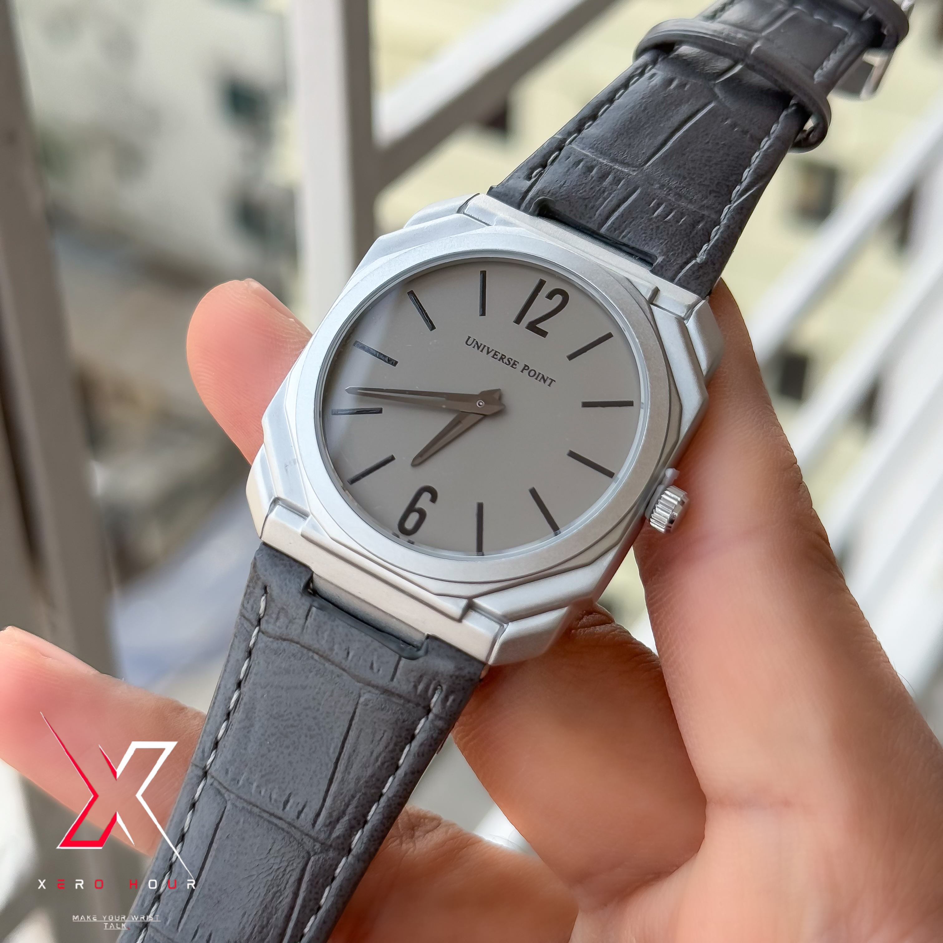 Universe Point | Blvgari style Leather belt | Super Slim | Dual Tone | Grey dial |Authentic_img_4