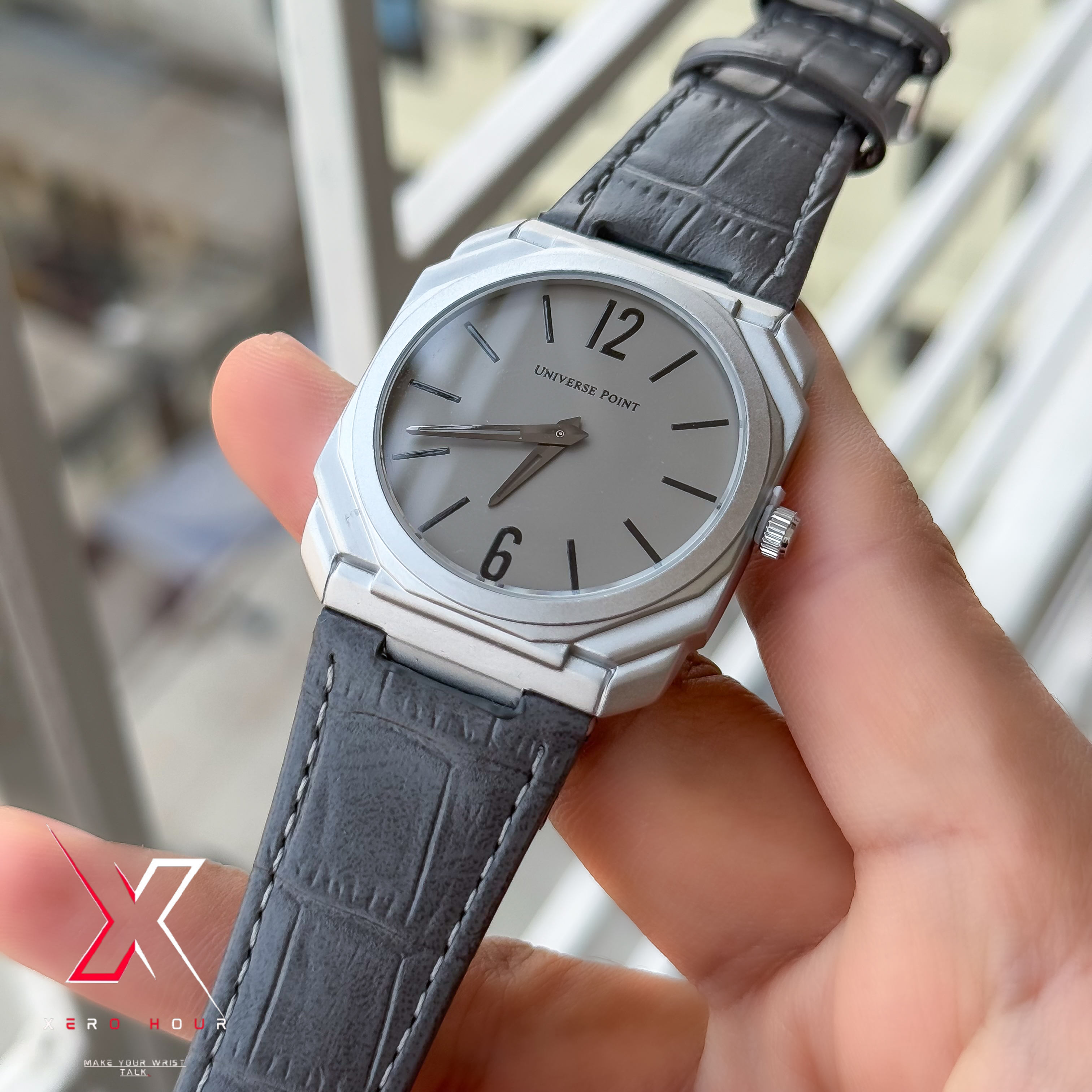 Universe Point | Blvgari style Leather belt | Super Slim | Dual Tone | Grey dial |Authentic_img_5