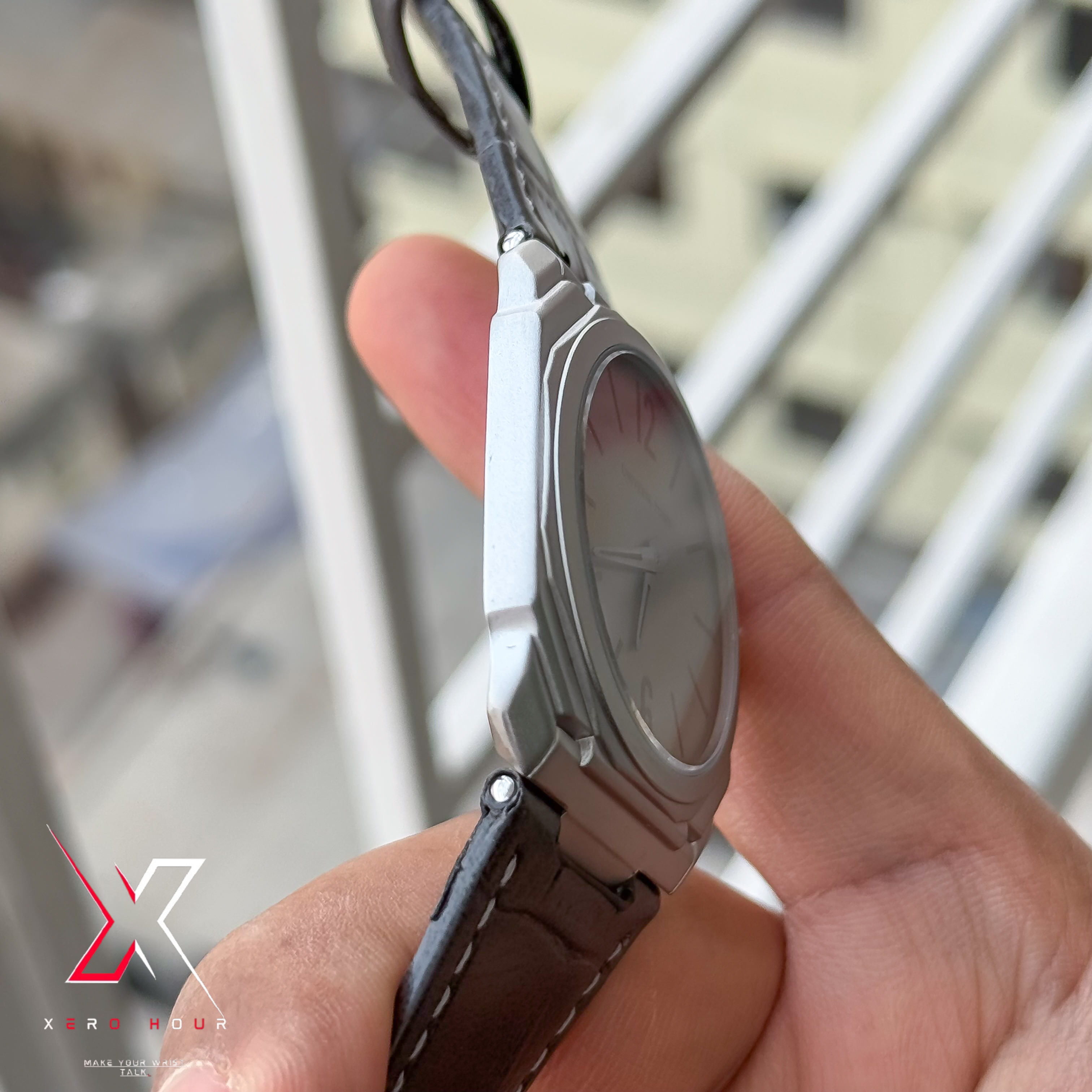 Universe Point | Blvgari style Leather belt | Super Slim | Dual Tone | Grey dial |Authentic_img_3