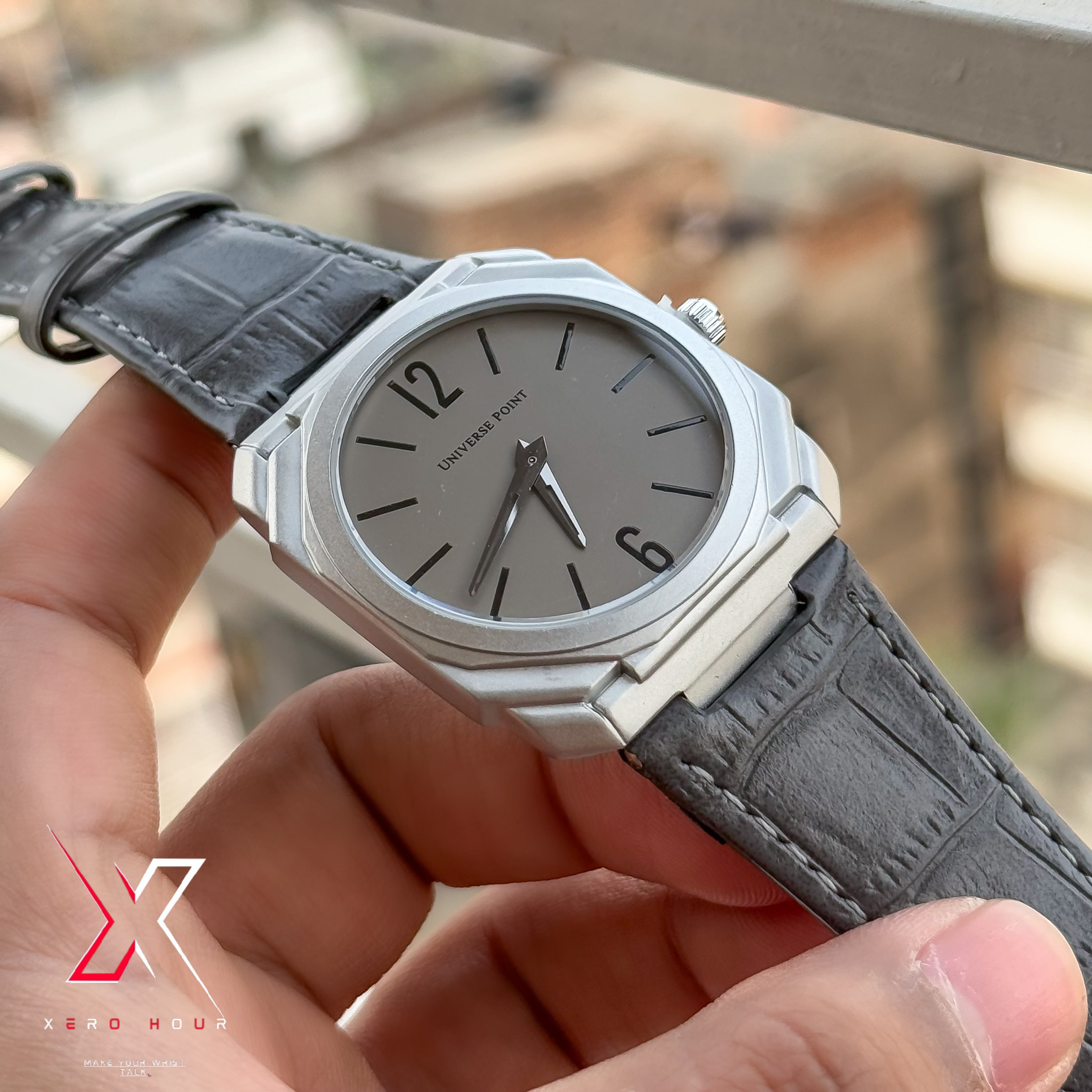 Universe Point | Blvgari style Leather belt | Super Slim | Dual Tone | Grey dial |Authentic_img_8