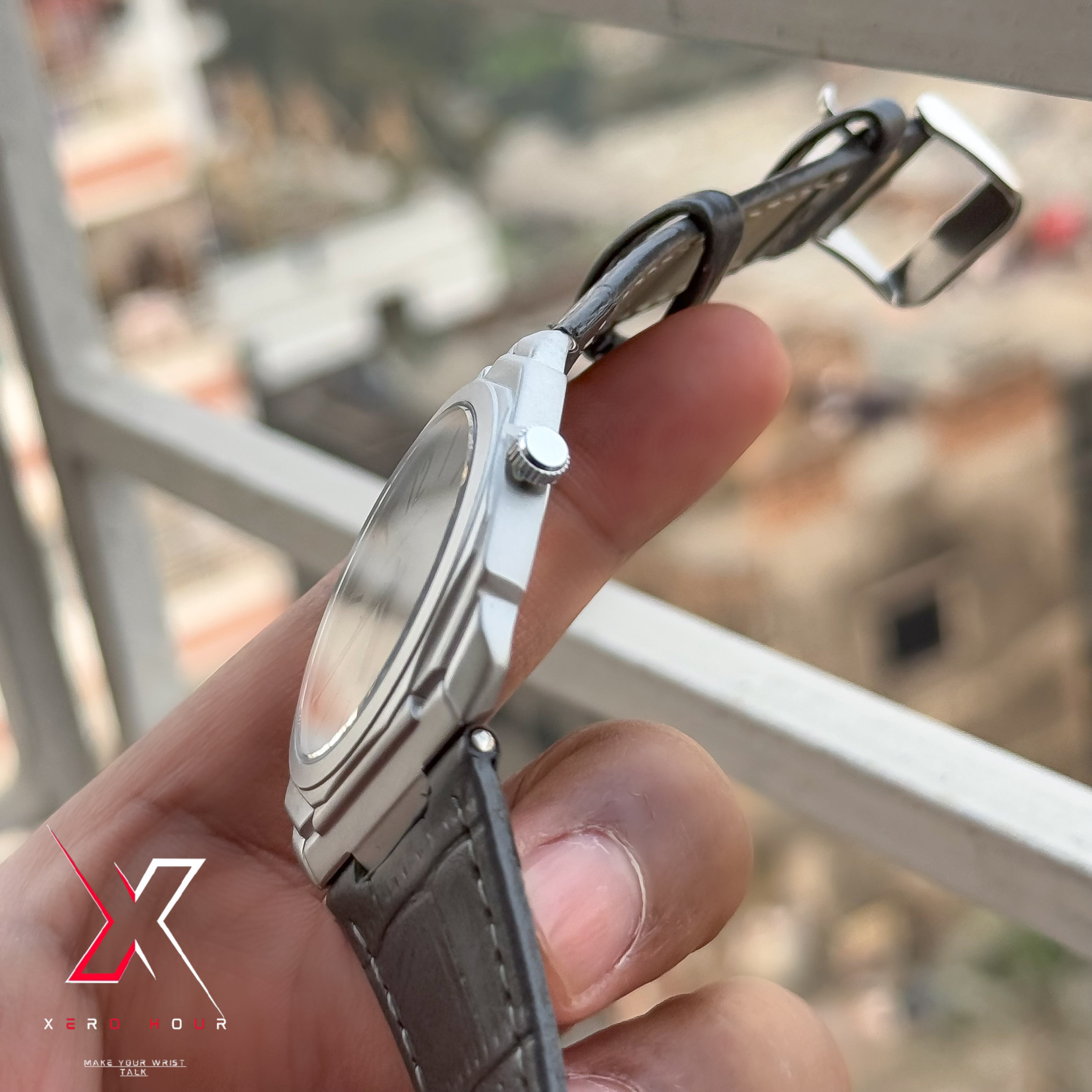 Universe Point | Blvgari style Leather belt | Super Slim | Dual Tone | Grey dial |Authentic_img_2