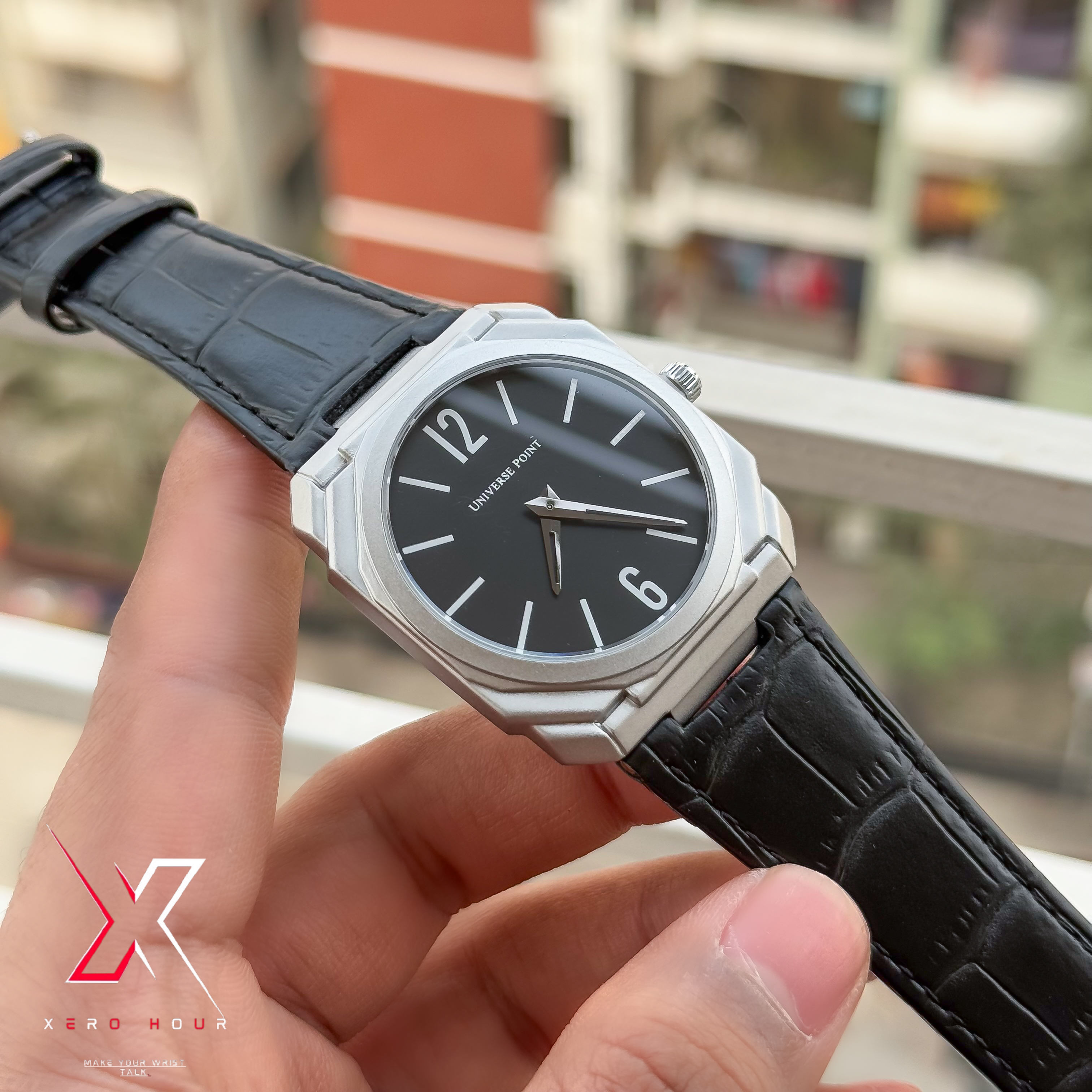 Universe Point | Blvgari style Leather belt | Super Slim | Dual Tone | Blackdial |Authentic