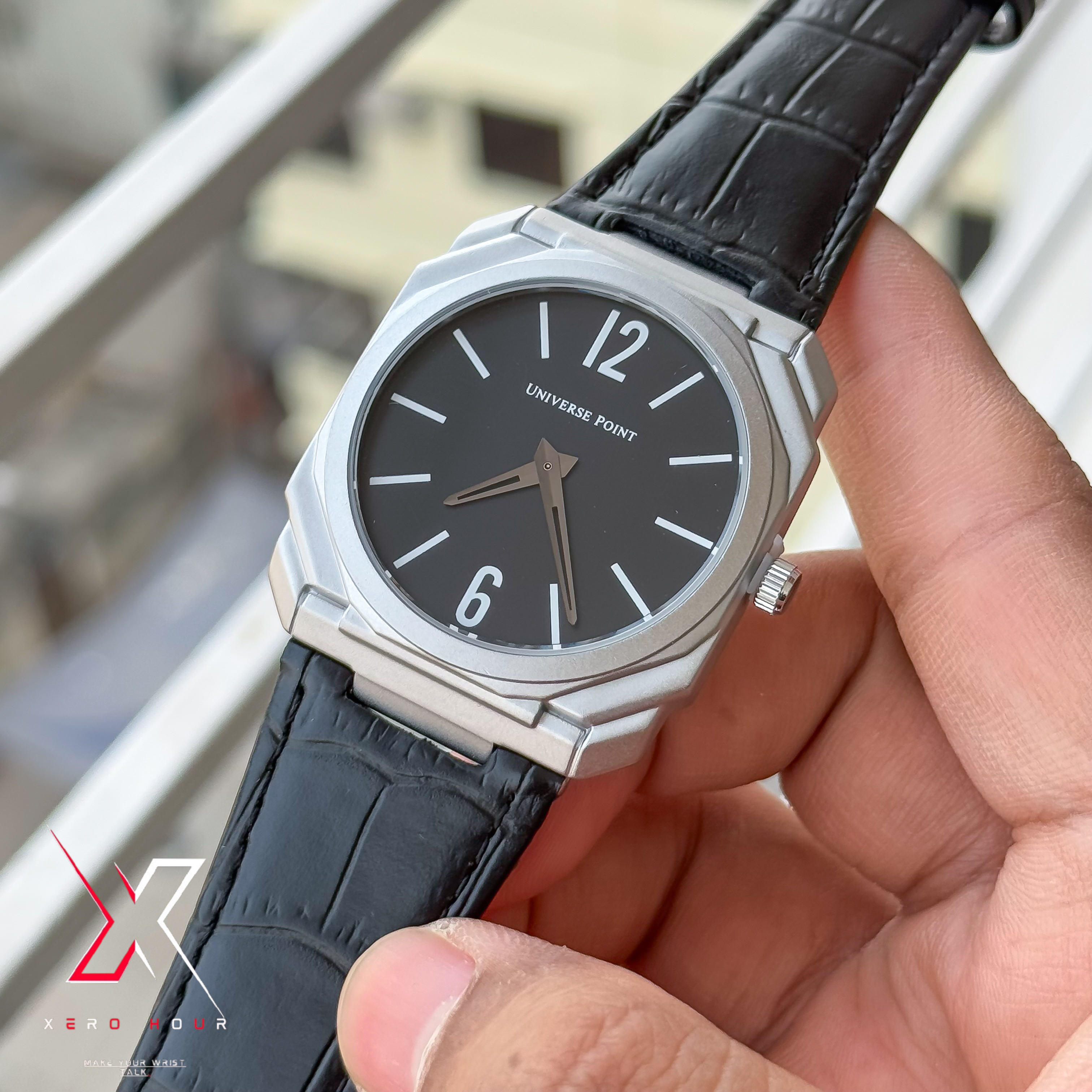 Universe Point | Blvgari style Leather belt | Super Slim | Dual Tone | Blackdial |Authentic_img_9