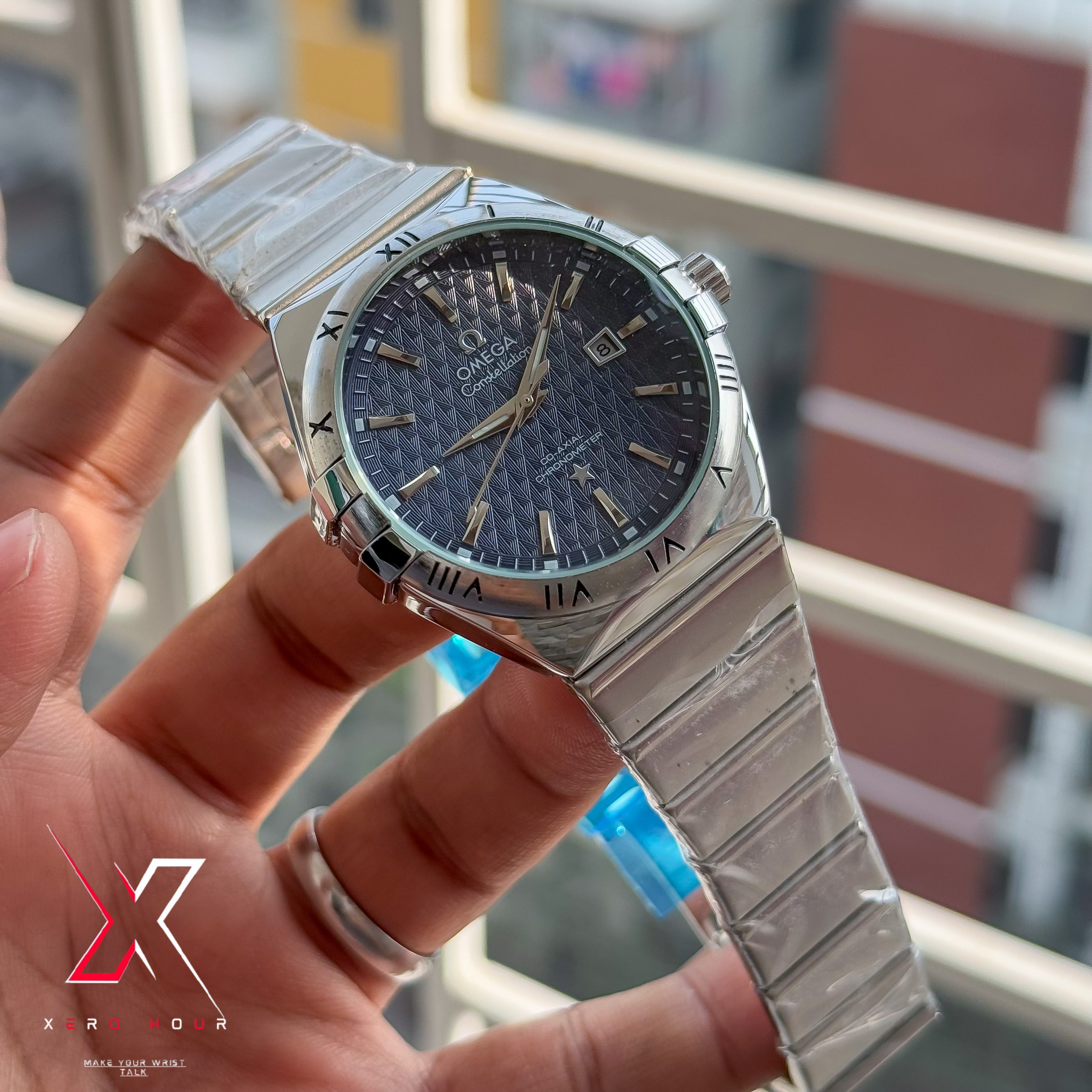 Omega Constellation Waffle Dial | Date just | Chain Version | Blue dial_img_8