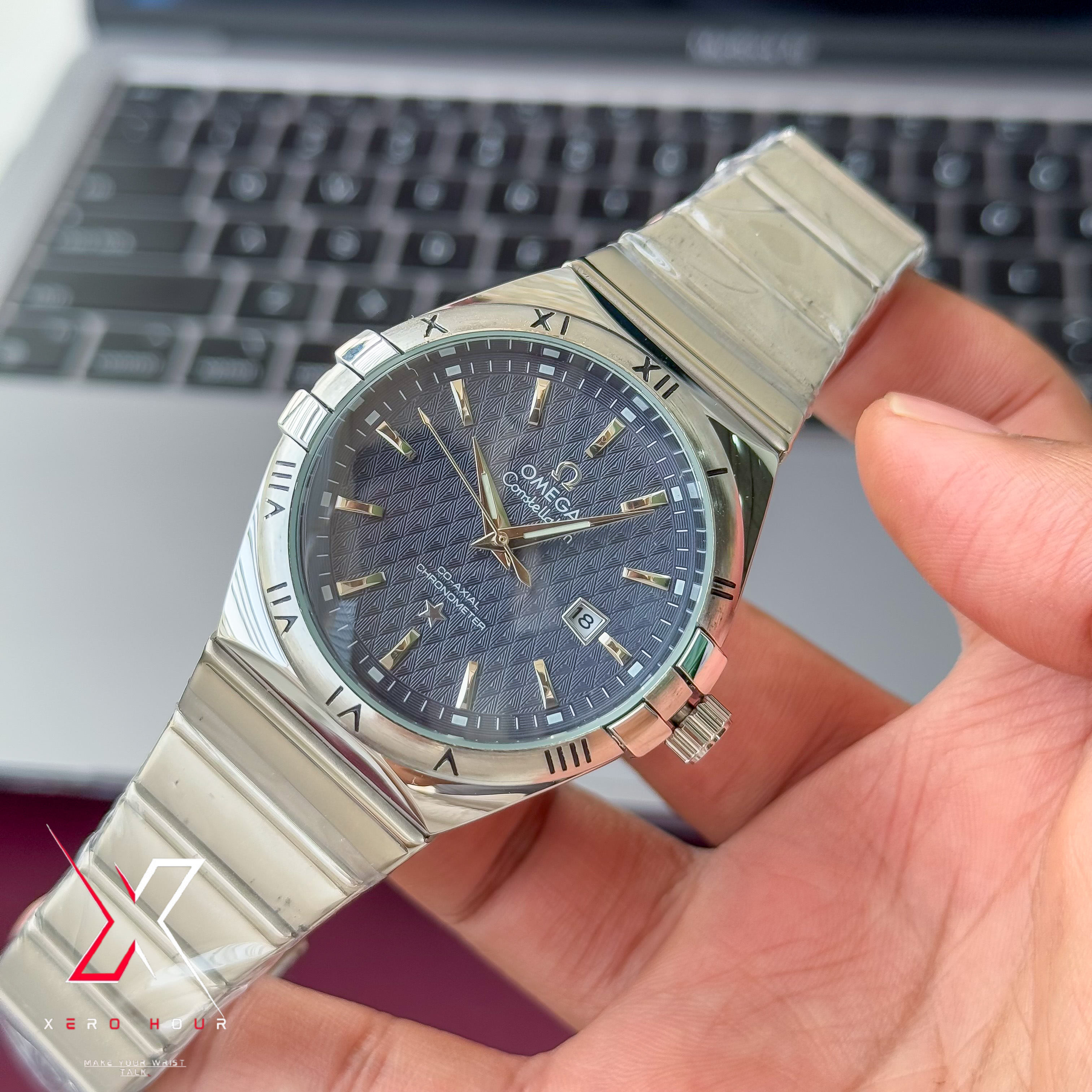 Omega Constellation Waffle Dial | Date just | Chain Version | Blue dial_img_7