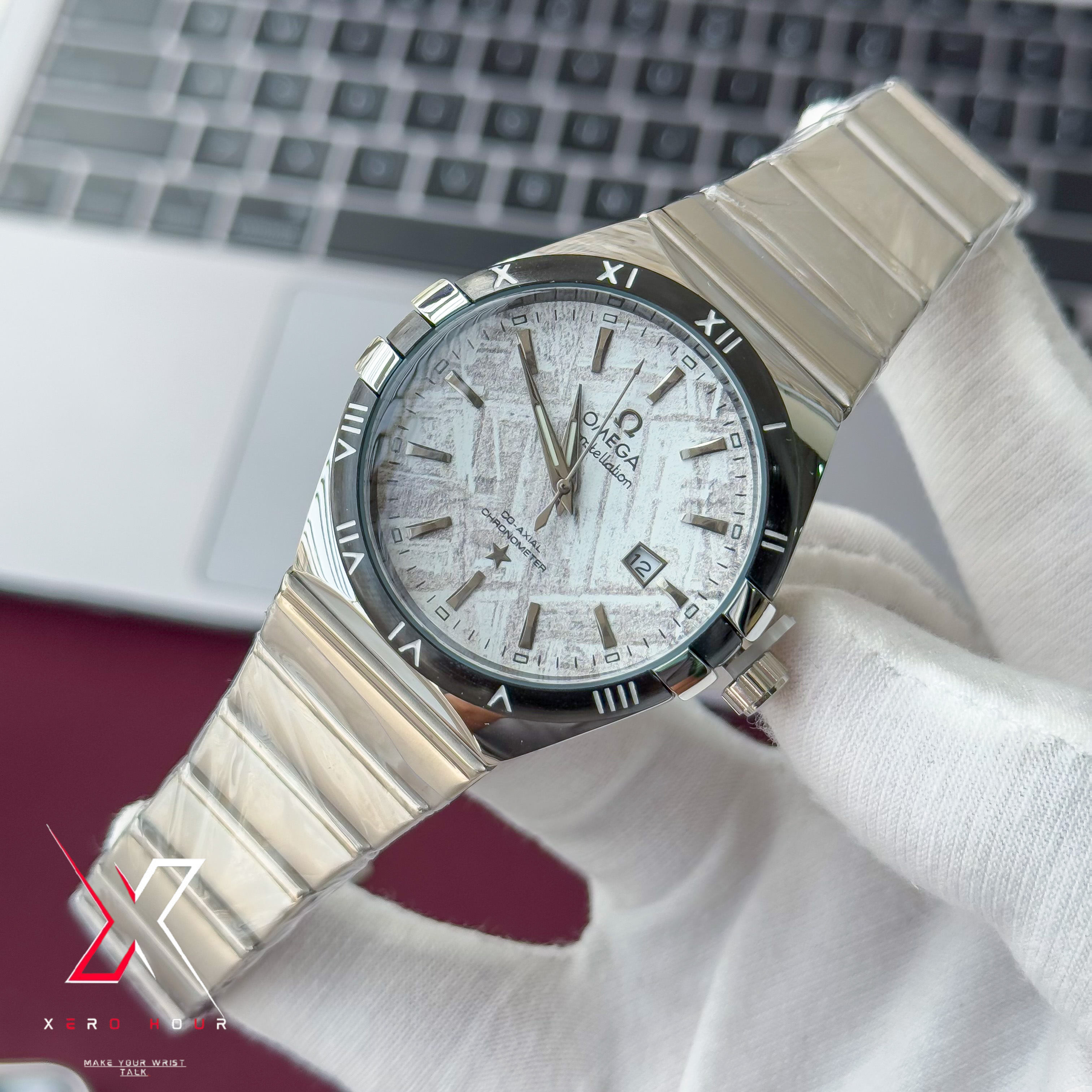 Omega Constellation Waffle Dial | Date just | Chain Version | White black dial