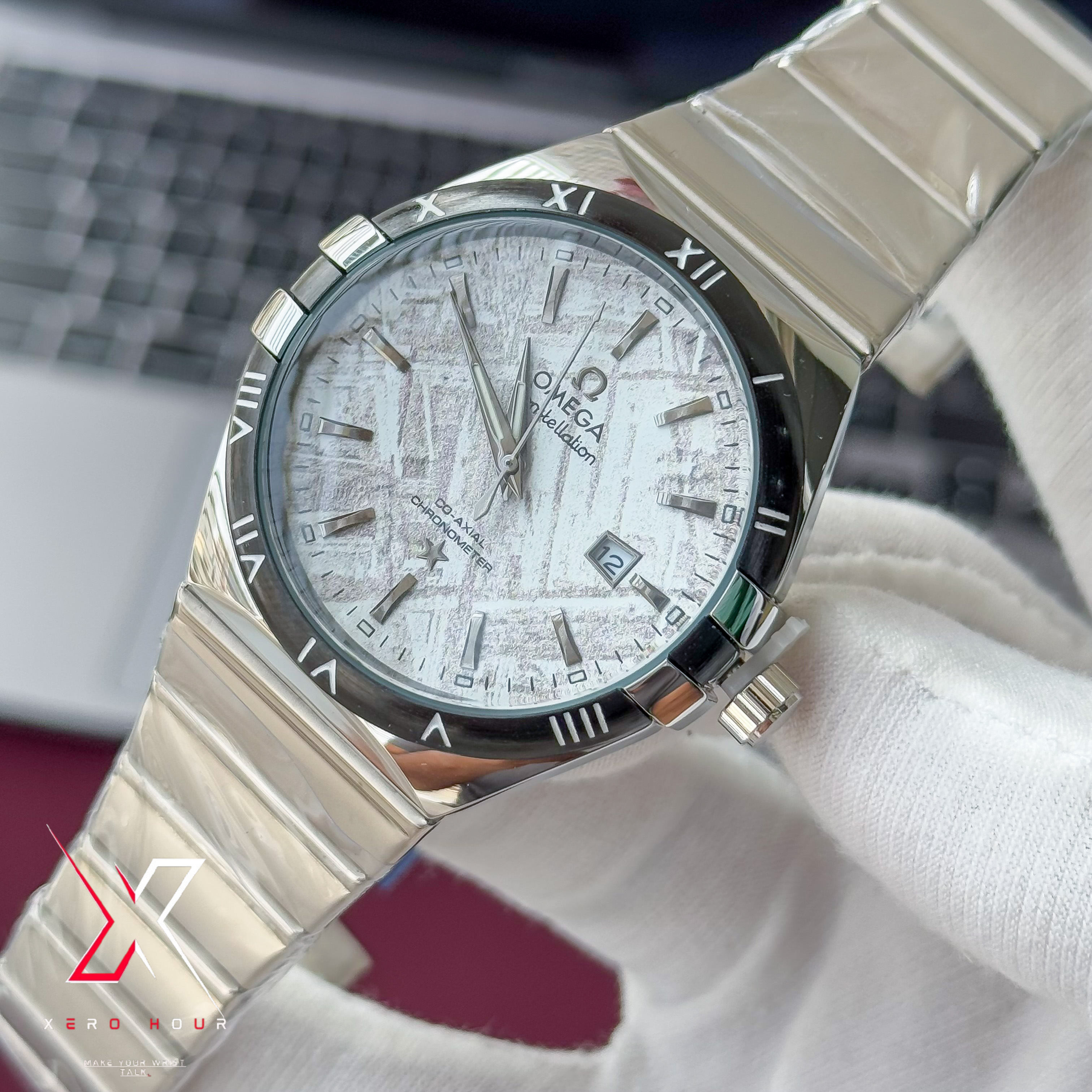 Omega Constellation Waffle Dial | Date just | Chain Version | White black dial_img_1