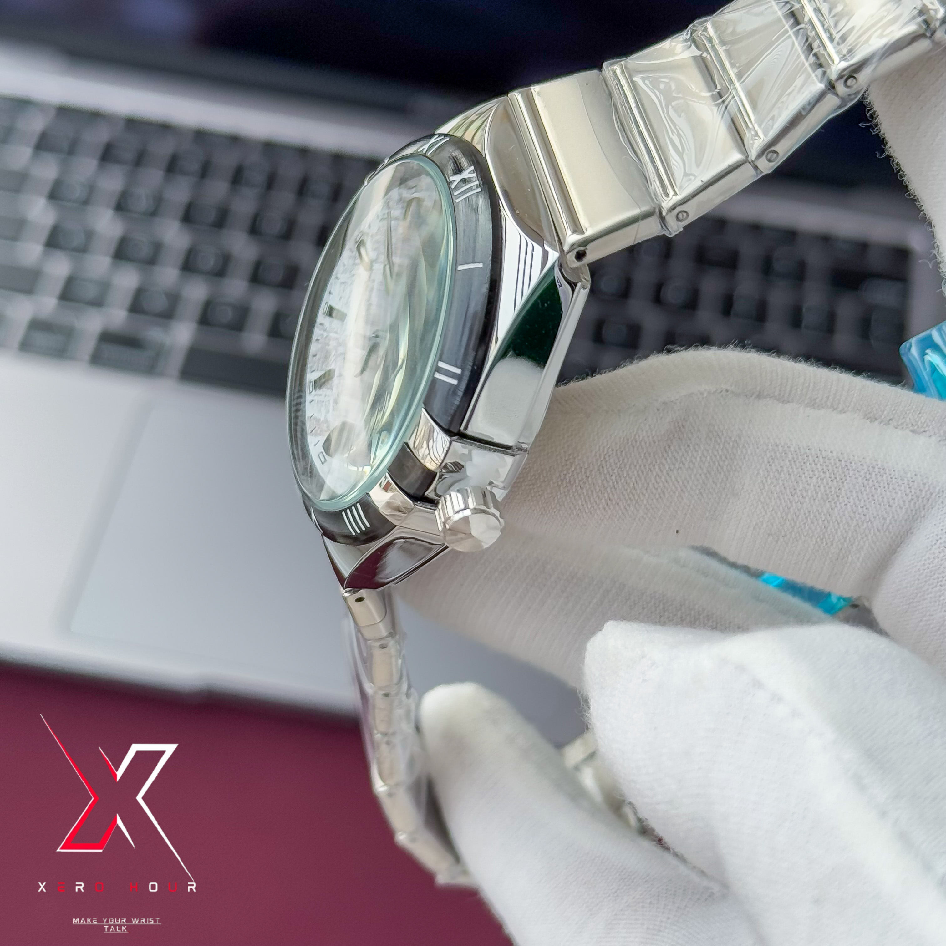 Omega Constellation Waffle Dial | Date just | Chain Version | White black dial_img_2