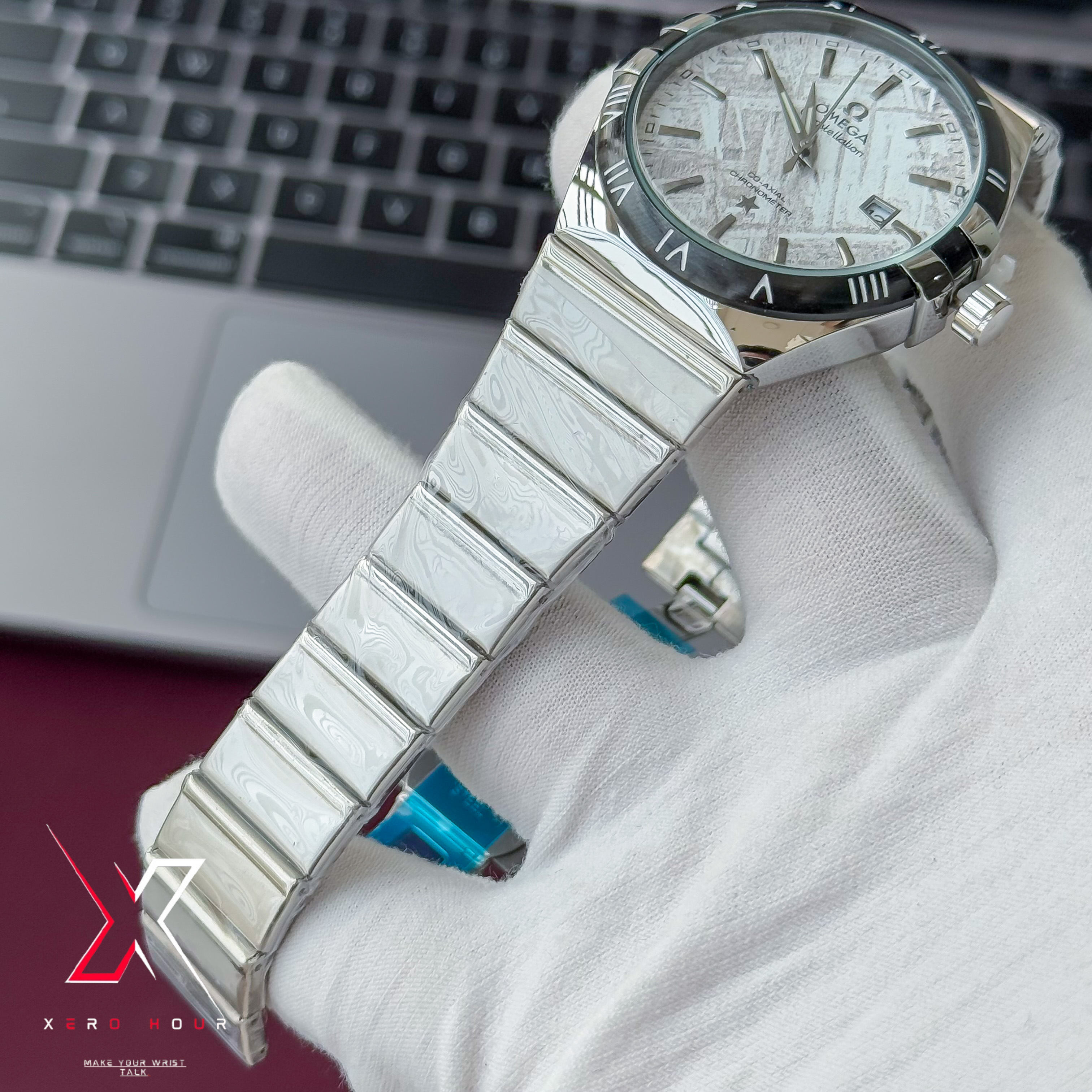 Omega Constellation Waffle Dial | Date just | Chain Version | White black dial_img_3