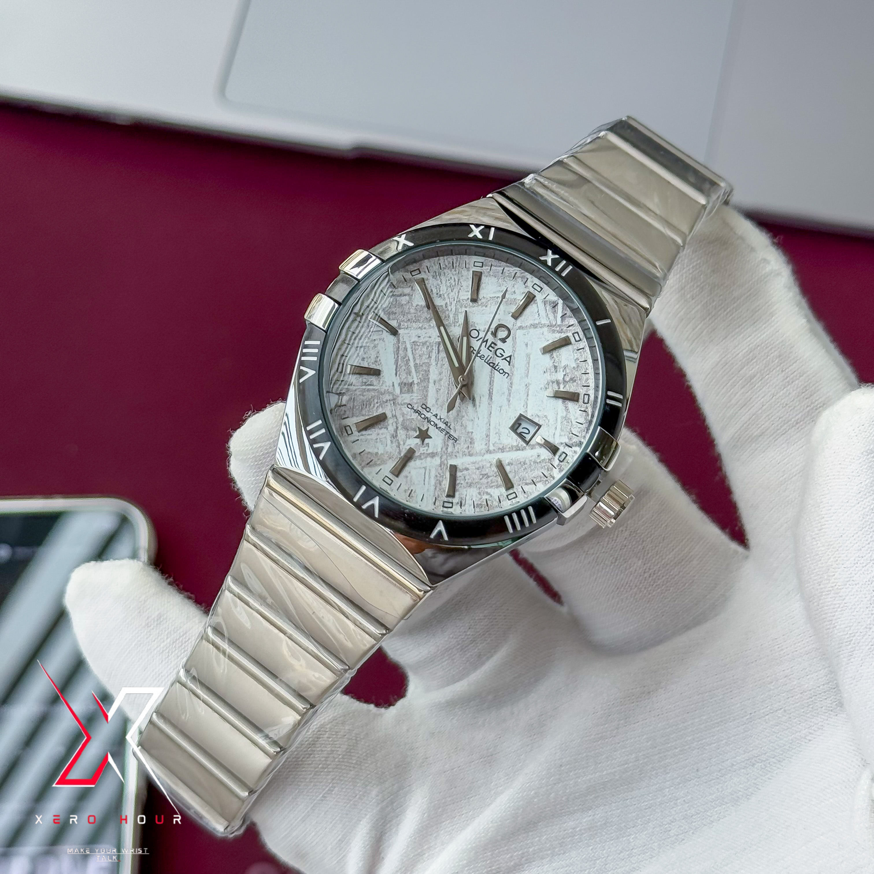 Omega Constellation Waffle Dial | Date just | Chain Version | White black dial_img_4