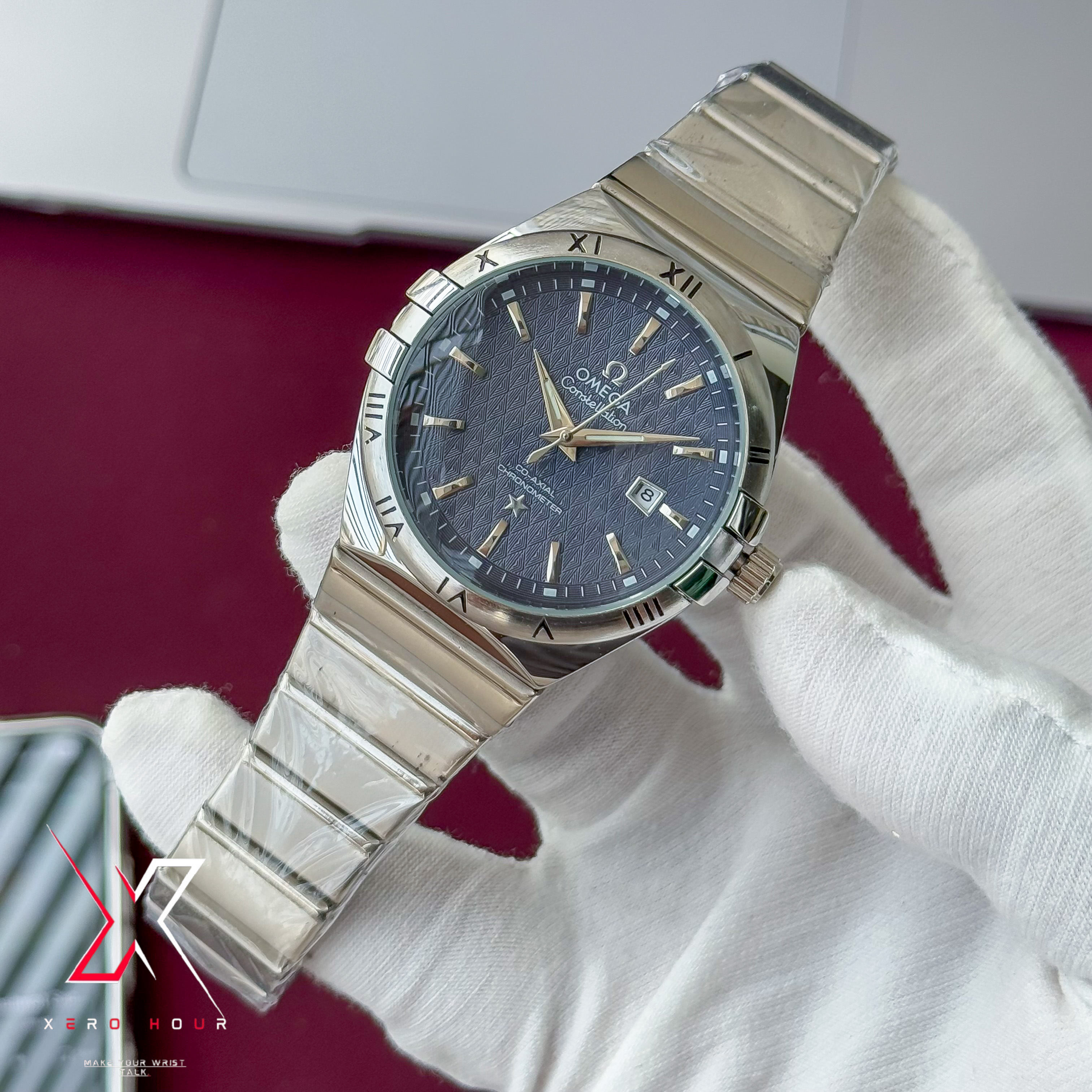 Omega Constellation Waffle Dial | Date just | Chain Version | Blue dial_img_3