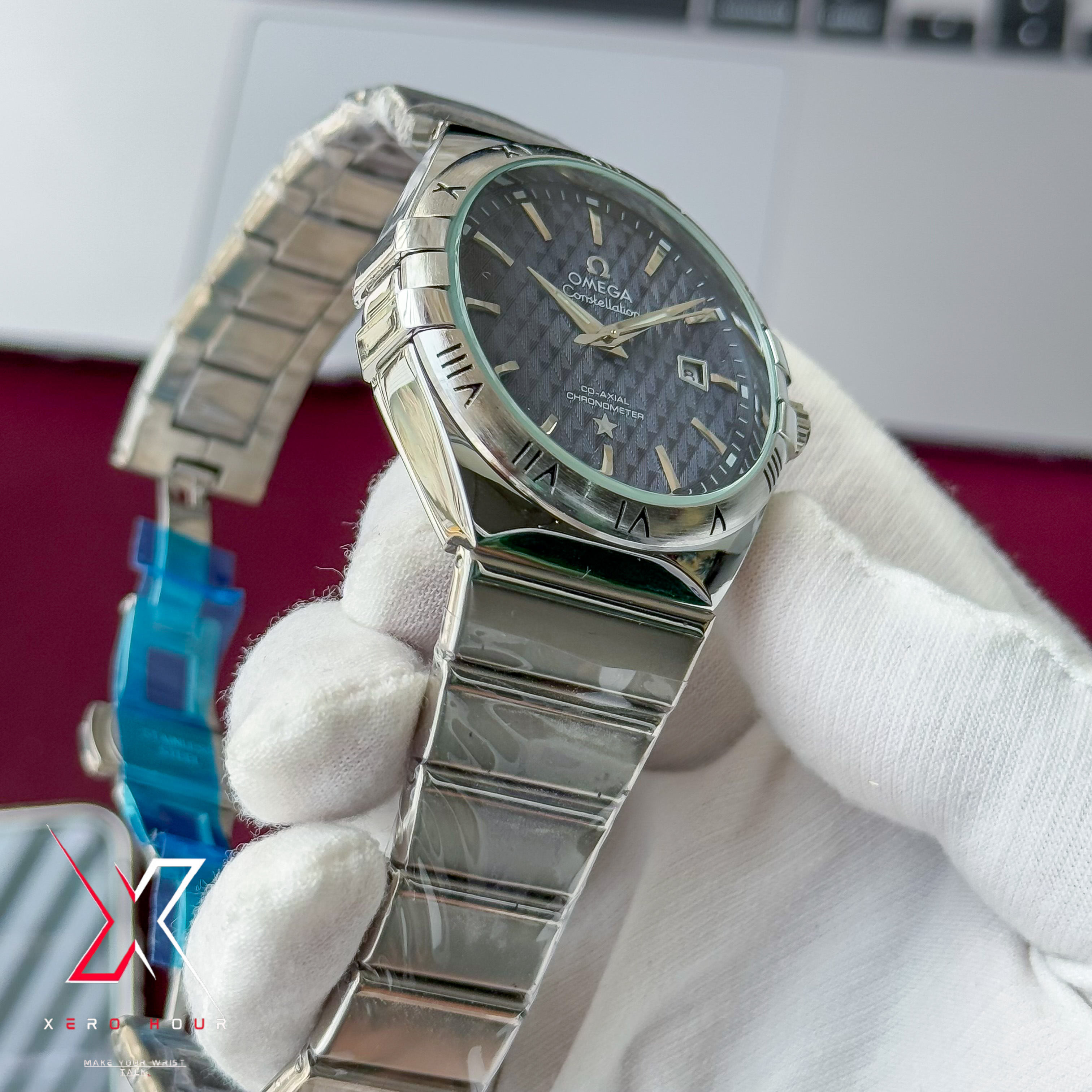 Omega Constellation Waffle Dial | Date just | Chain Version | Blue dial_img_4