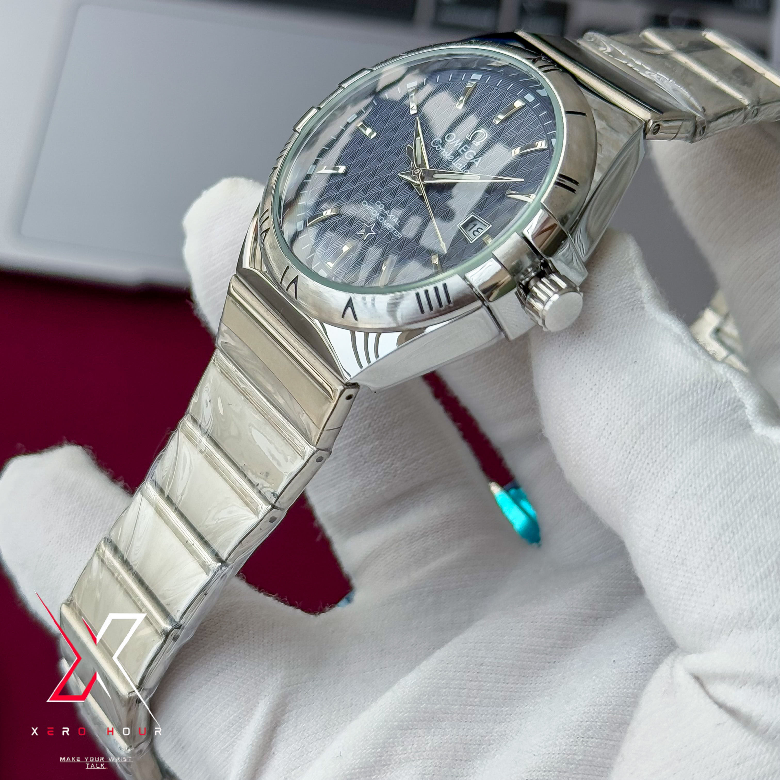 Omega Constellation Waffle Dial | Date just | Chain Version | Blue dial_img_5