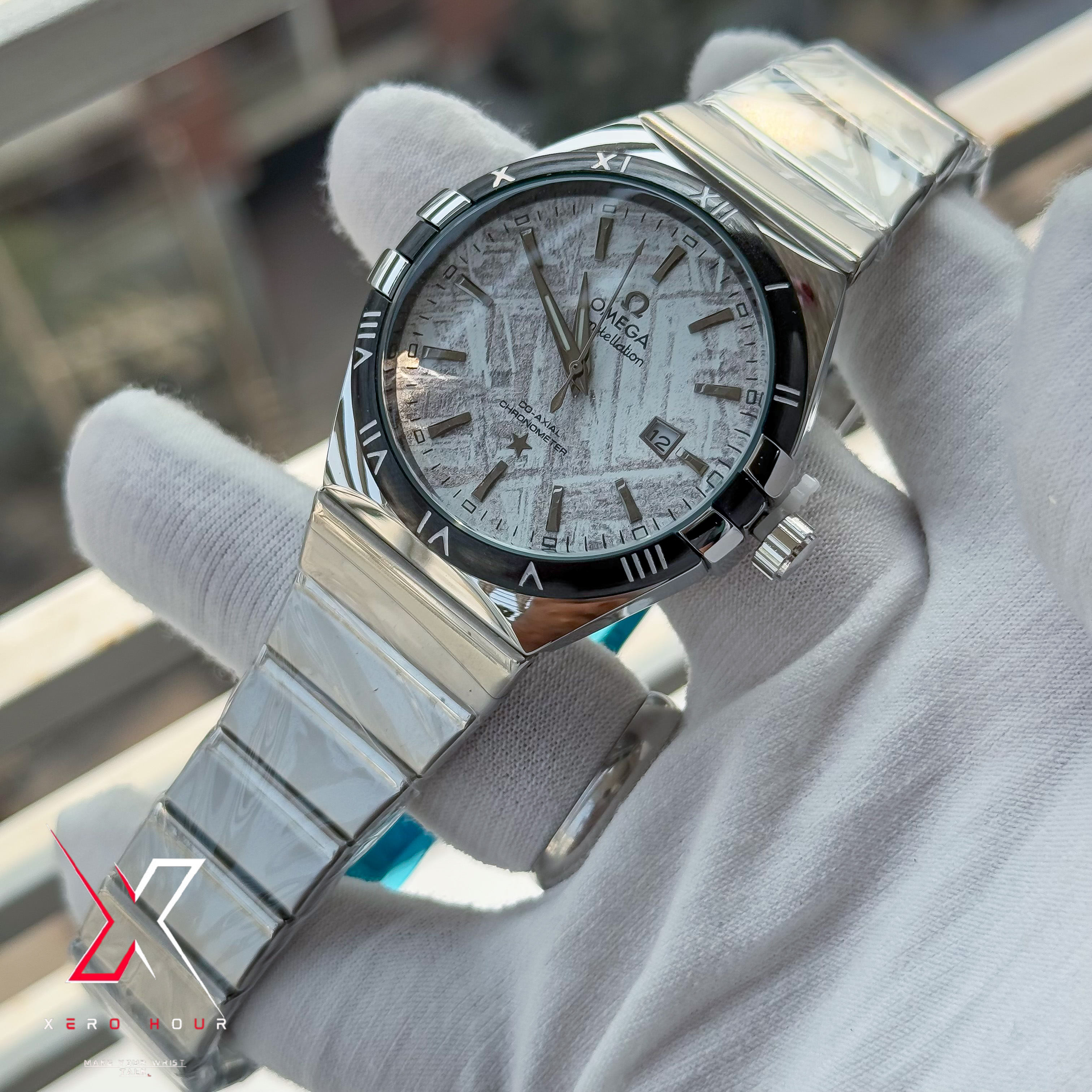 Omega Constellation Waffle Dial | Date just | Chain Version | White black dial_img_5