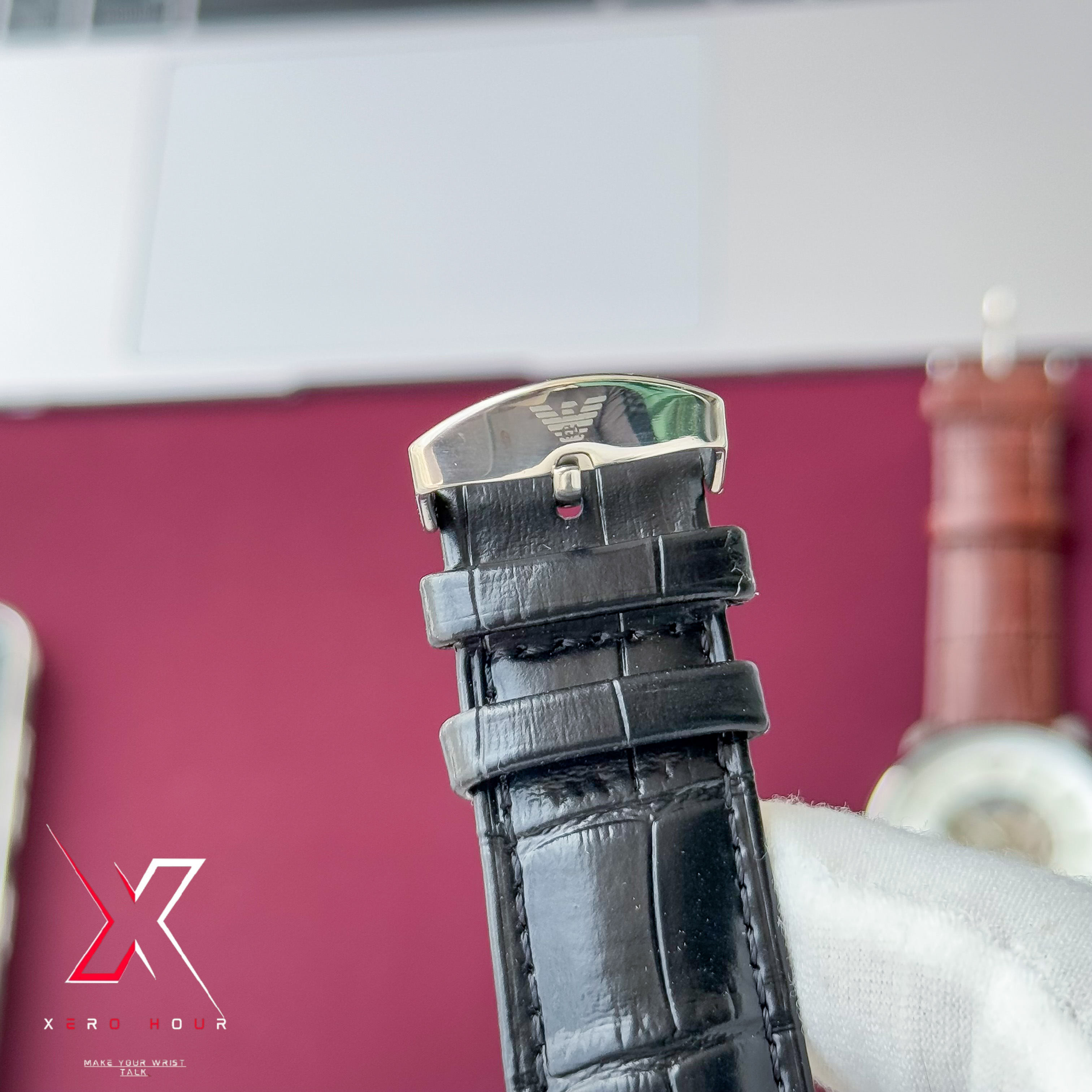 Emporio Armani | Half Skeleton Automatic | White Dial Black Leather Belt_img_2