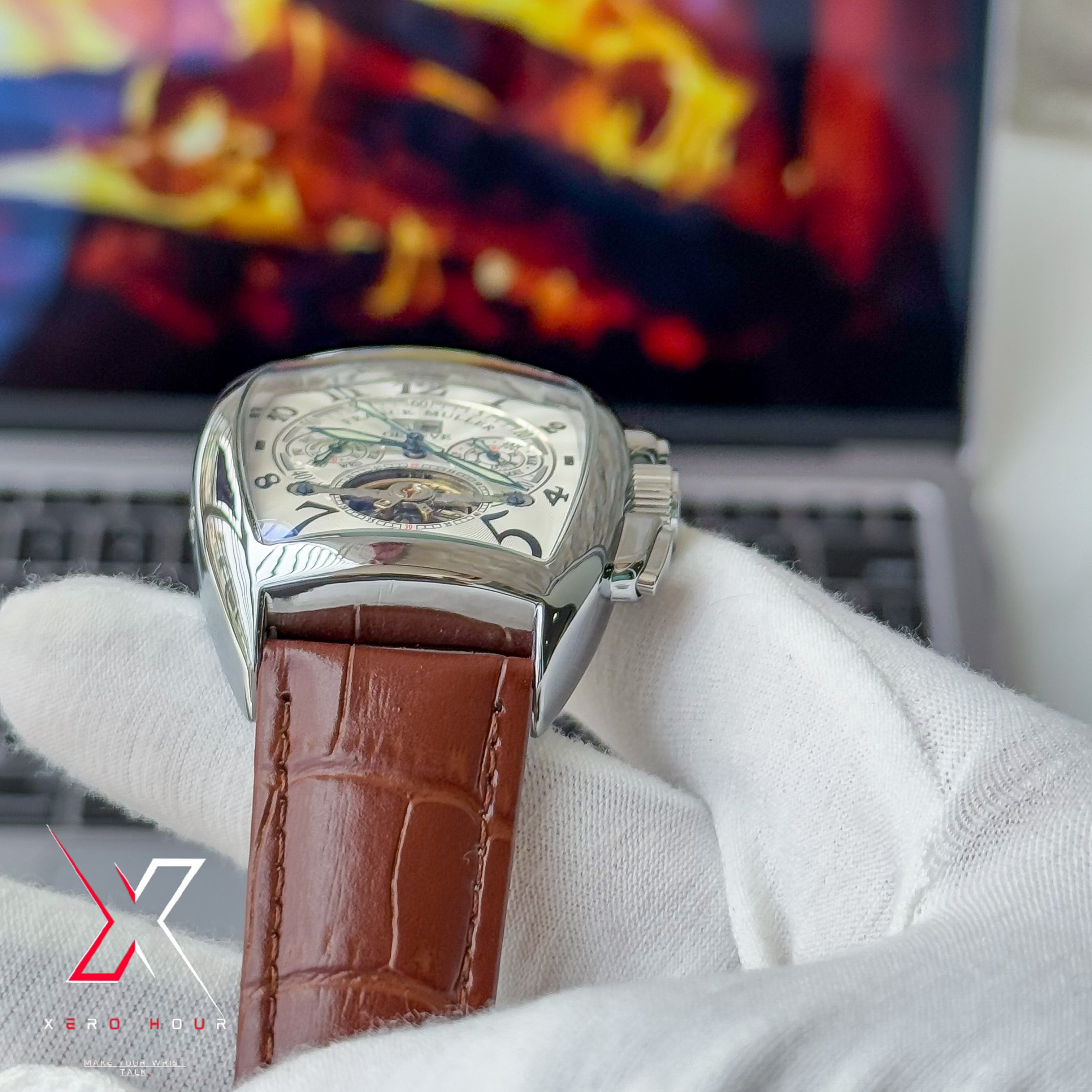 Franck Muller Curve Dial | Automatic Tourbillion | White Dial Brown Leather belt_img_3