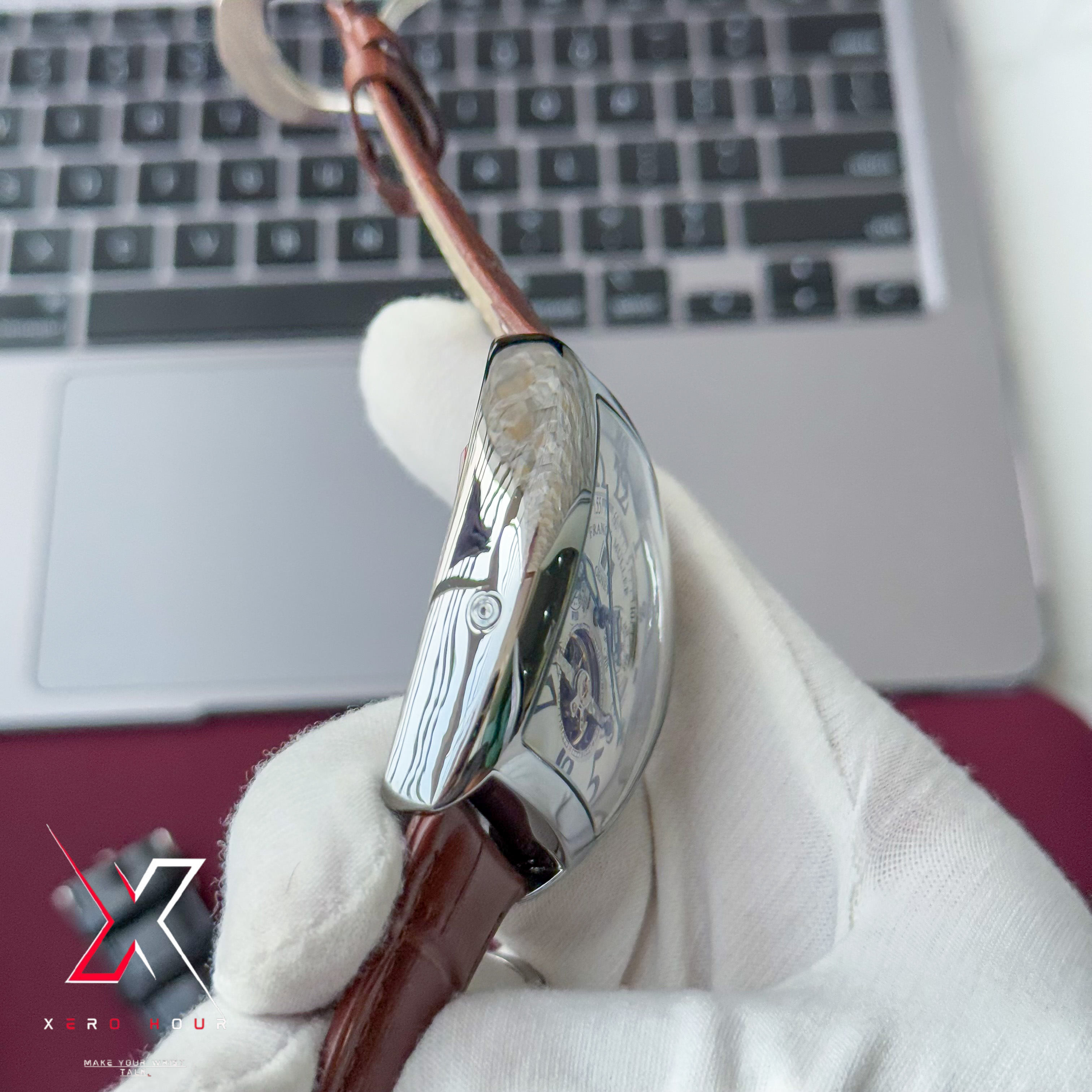 Franck Muller Curve Dial | Automatic Tourbillion | White Dial Brown Leather belt_img_5